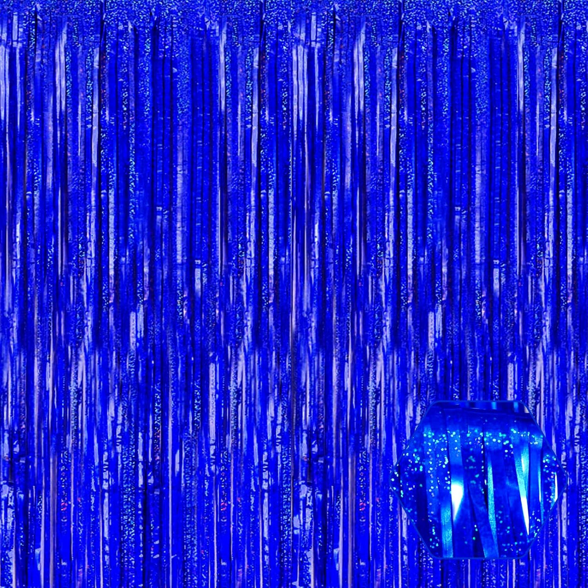 3 Pack Blue Foil Fringe Curtain Backdrop, 3.28Ft x 8.2Ft Metallic Tinsel Foil Fringe Streamer