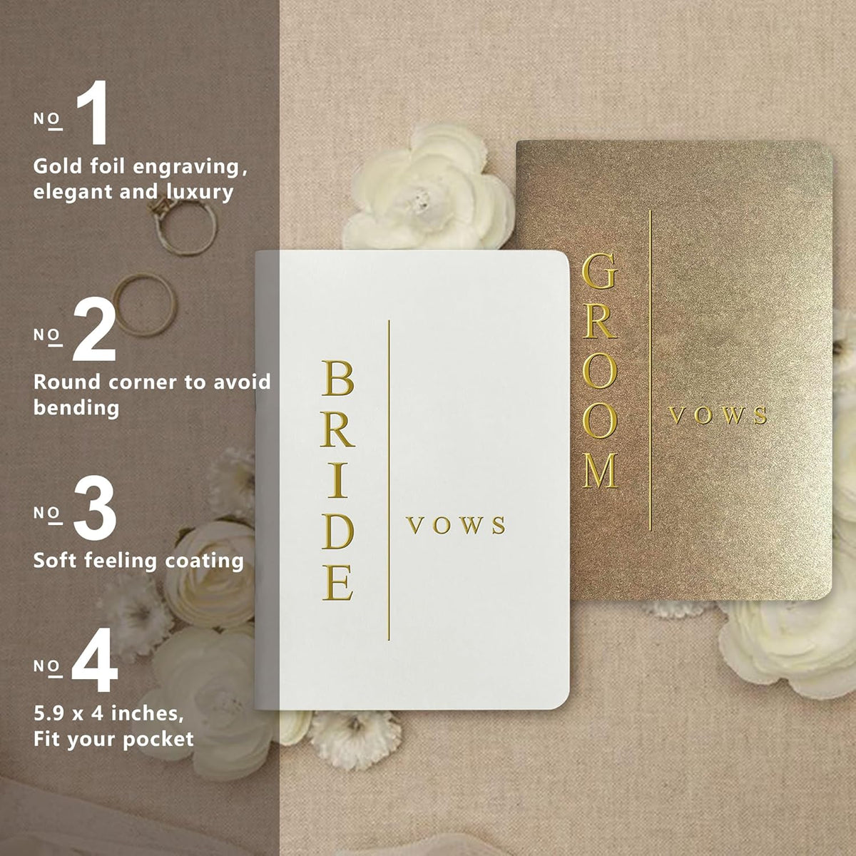 Vow Books His and Hers Wedding Vow Books Bride and Groom with Soft Touch Gold Foil Engraving