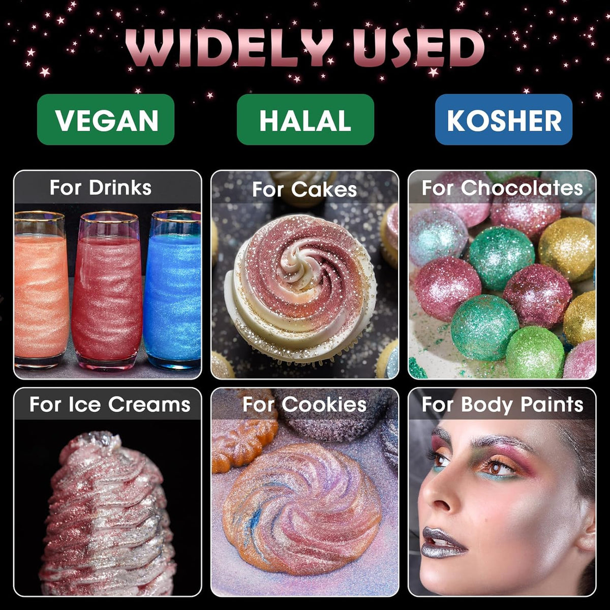 NiHome Edible Food-Grade Glimmer Powder Glitter Luster Dust Metallic Food Decorating Sprinkle
