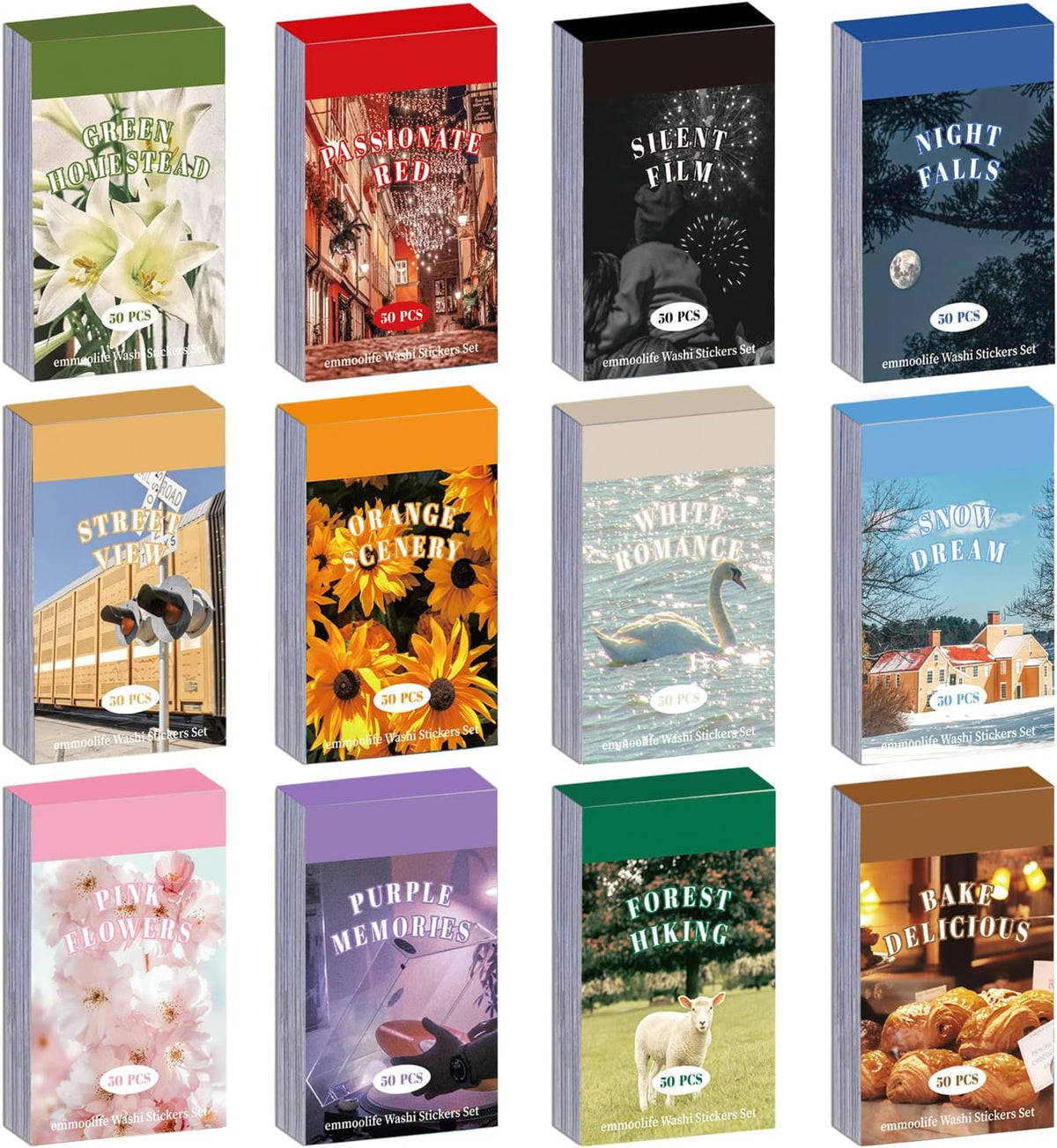 12 Sets 600 Sheets Washi Stickers for Journaling, Daily Quote Flower Nature Travel Stickers Vintage