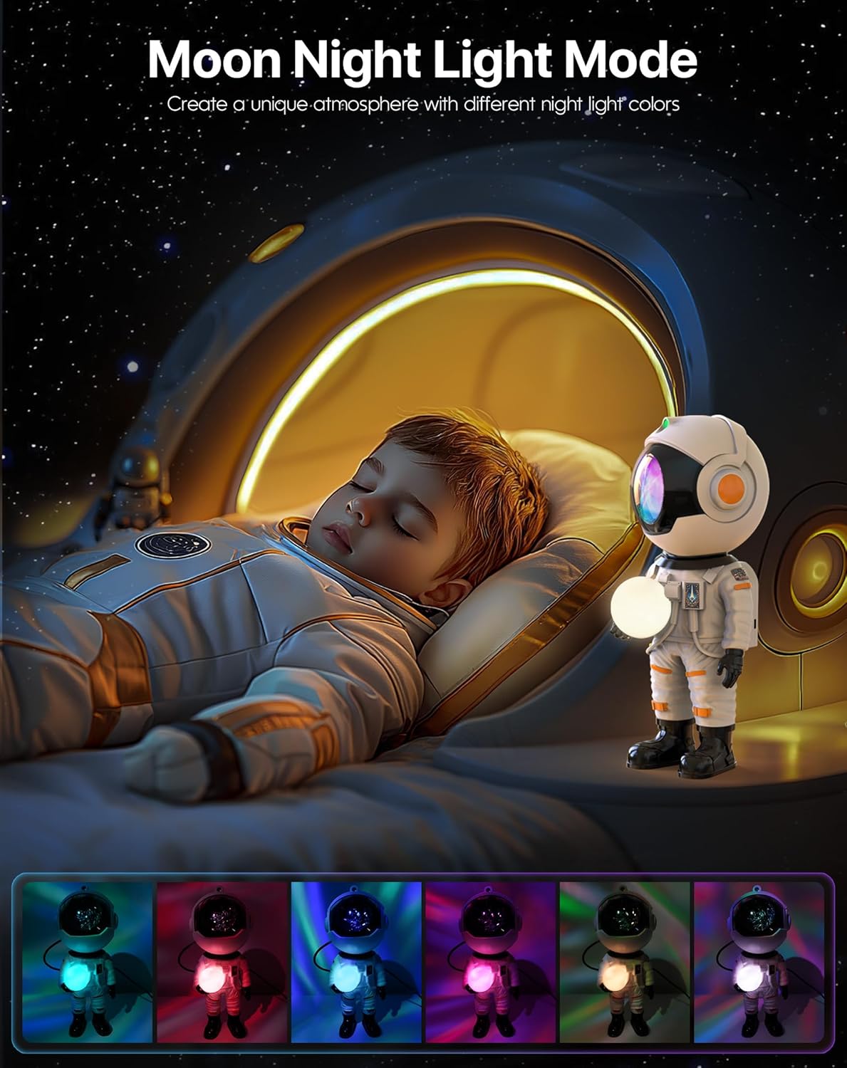 Rossetta Astronaut Galaxy Projector, Star Projector for Bedroom Bluetooth Speaker White Noise Night