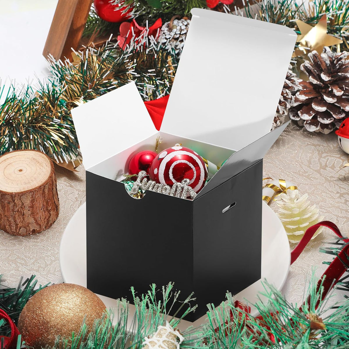 DOYIDE 20 Pack Small Gift Boxes, 6x6x6 Inch Black Elegant Paper Boxes with Ribbons, Christmas Gift