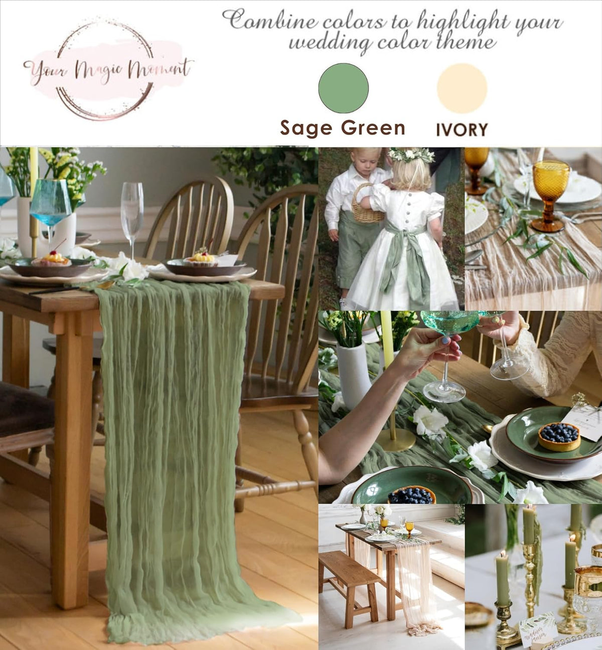 Gauze Table Runner Bulk sage Green Set of 2 Items, 12 ft Cheesecloth Runner for Table Rustic Table