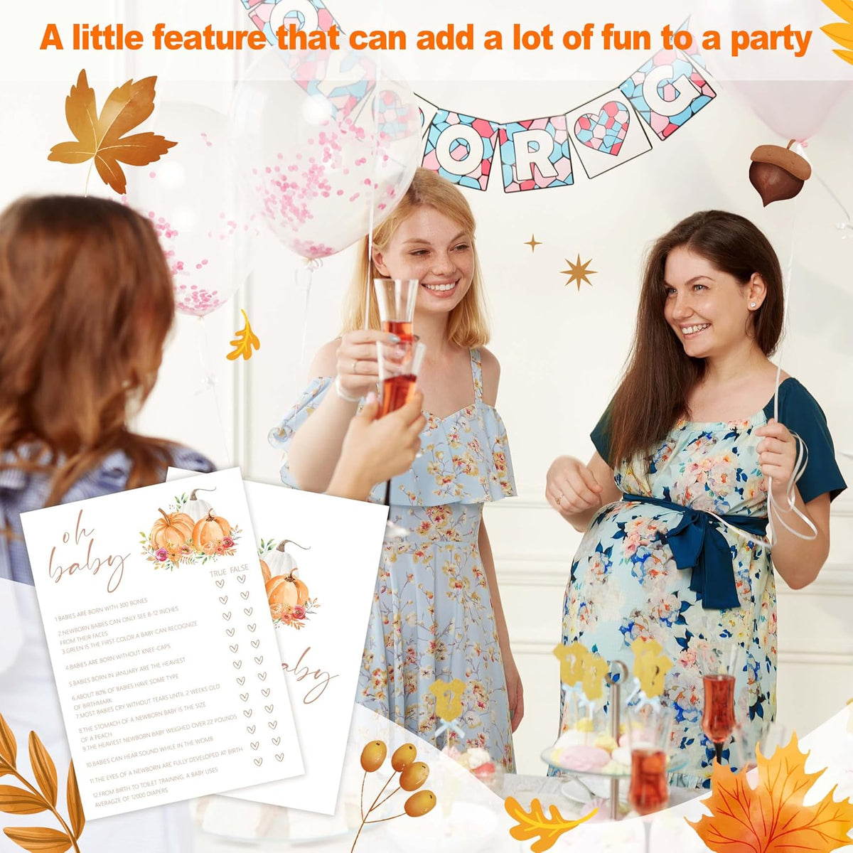 Baby Shower Games, Thanksgiving Oh Baby True or False Game Cards + 1 Answer Card, 25 Sets Baby