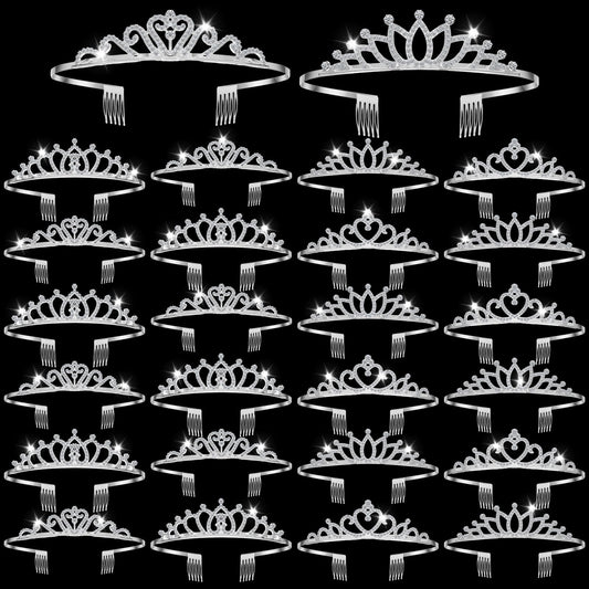 Yuefunny 24 Pcs Crystal Tiara Crowns for Women Bulk Rhinestone Princess Headband Crown with Combs