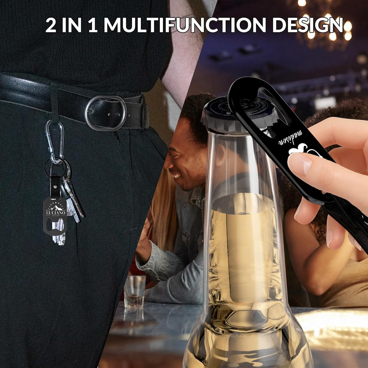 2 in 1 Personalized Bottle Openers Keychains Bulk,Pack 5-100 Flat Metal Custom Keychain with Your