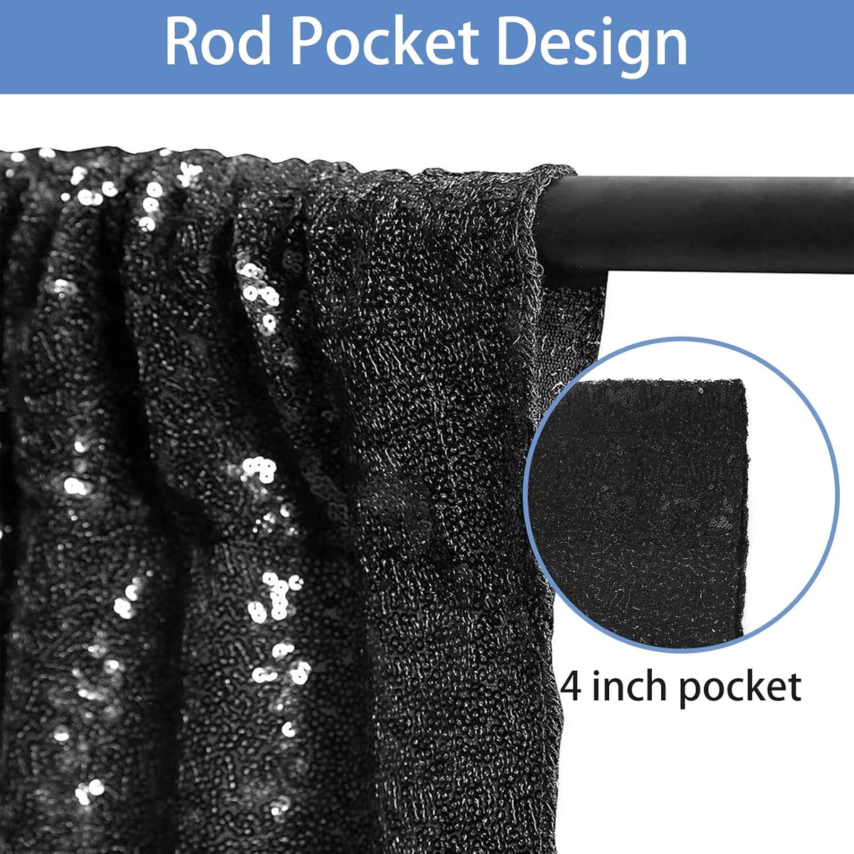 Hahuho Black Sequin Backdrop Curtain, 4PCS 2FTx8FT Glitter Backdrop Curtain for Parties, Christmas