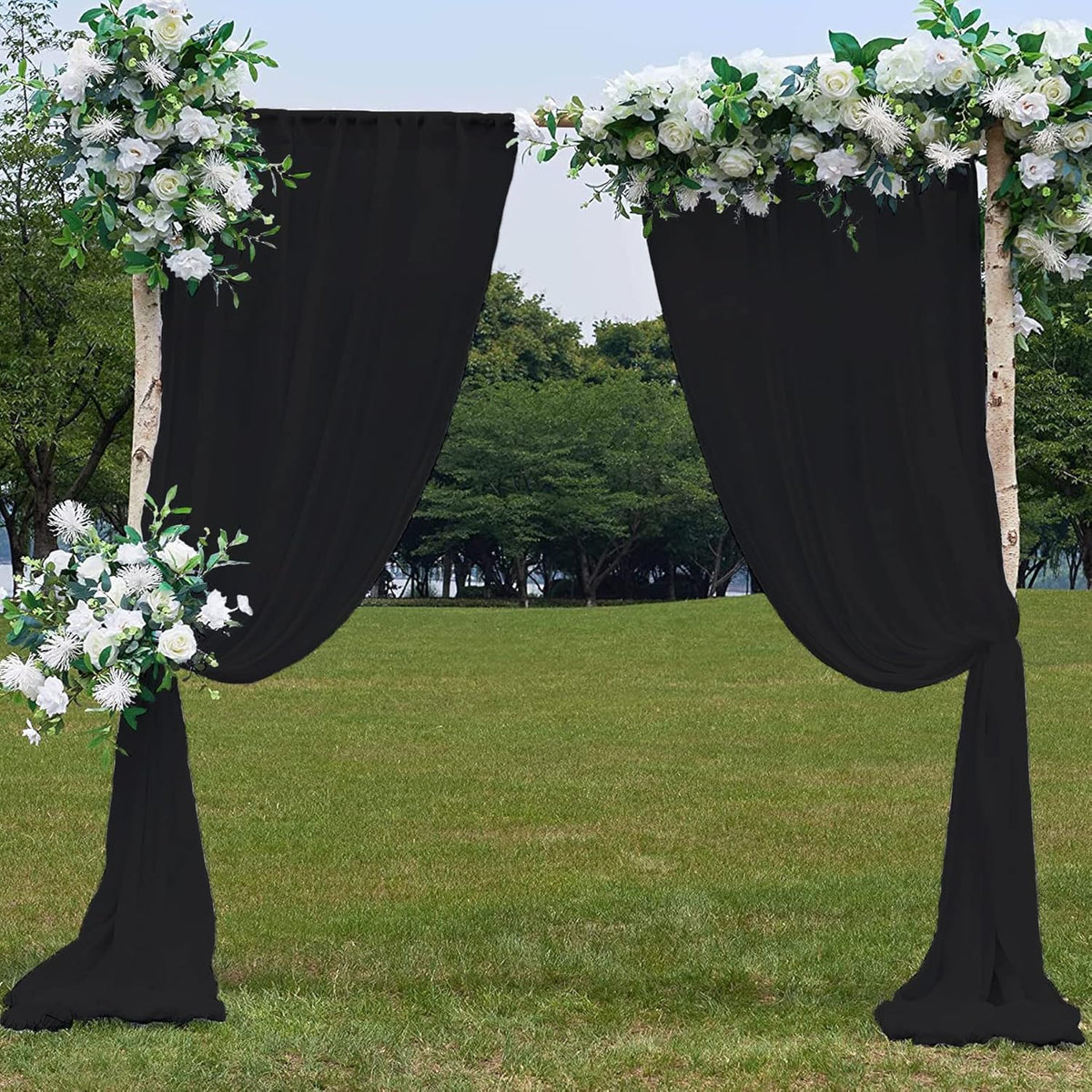 PARTISKY 10ftx10ft Black Chiffon Sheer Backdrop Curtains, Wrinkle-Free Wedding Backdrop Drapes for