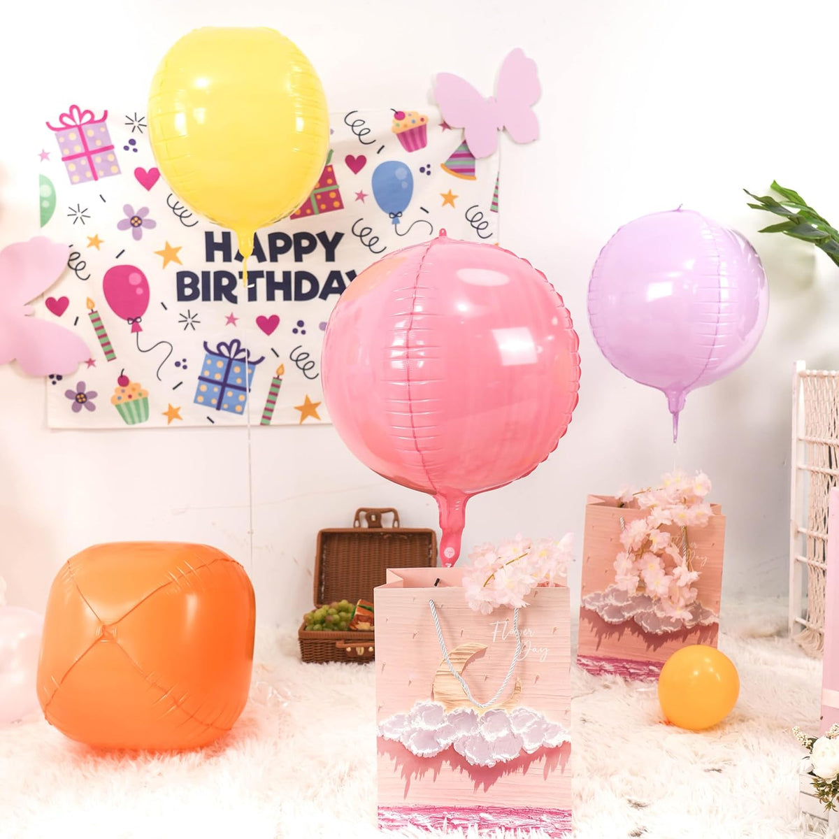 Giant 4D Foil Balloons, 6Pcs Pink Yellow Purple Blue Green Orange Round Balloons, 22 Inch Big Round