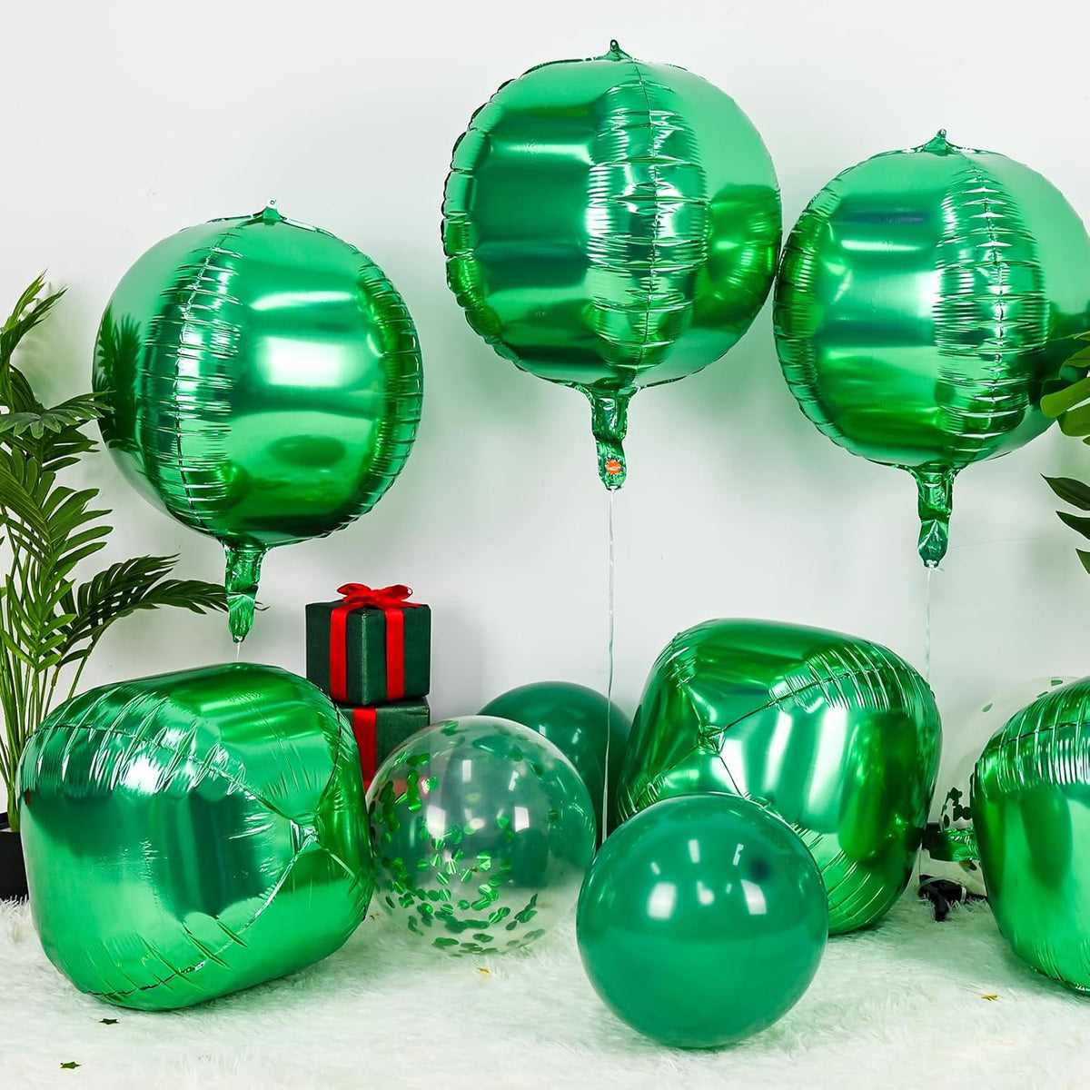 6Pcs Green Round Foil Balloons,Giant 4D Round Ball Balloons,22 Inch Metallic Green Balloon for