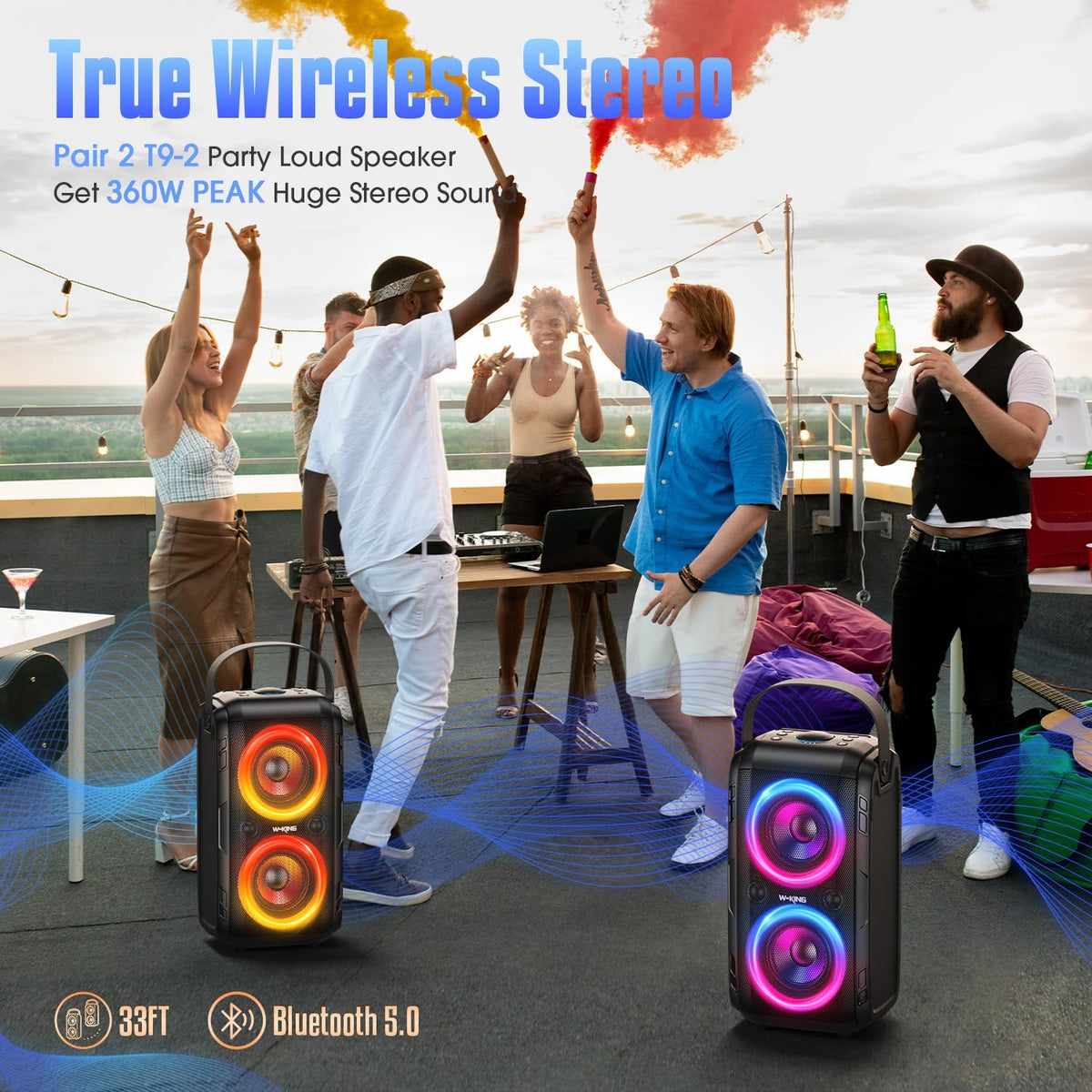 W-KING Party Loudest Portable Bluetooth Speaker Wireless Boom Box, 180W Max Big Large Outdoor