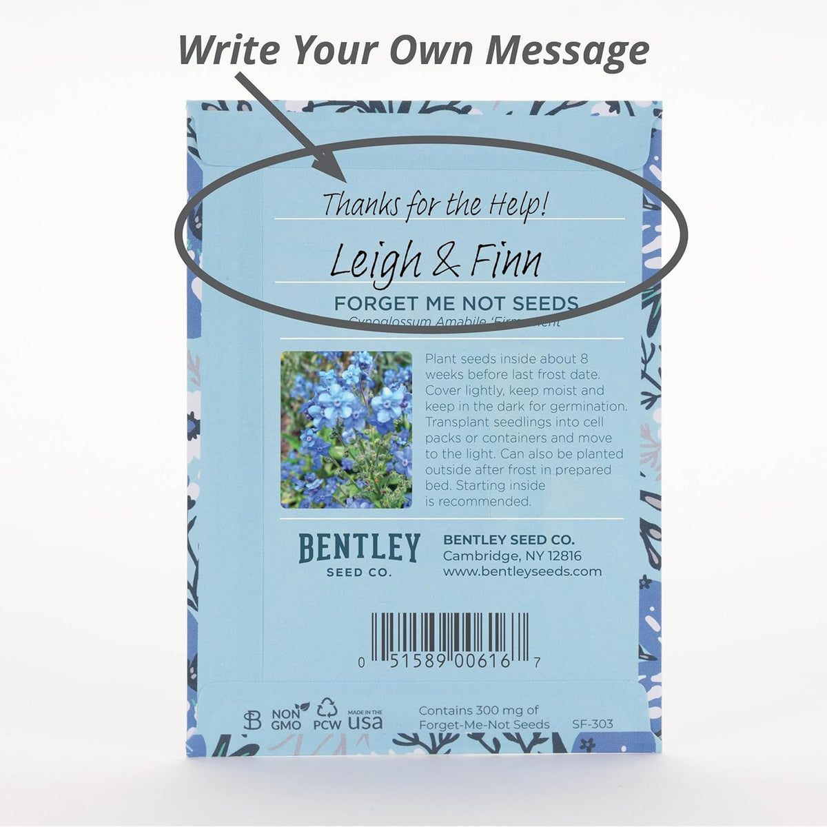 Bentley Seed Co. Thank You Packet - Help Us Grow Forget Me Not - 25 Seed Packets - Perfect