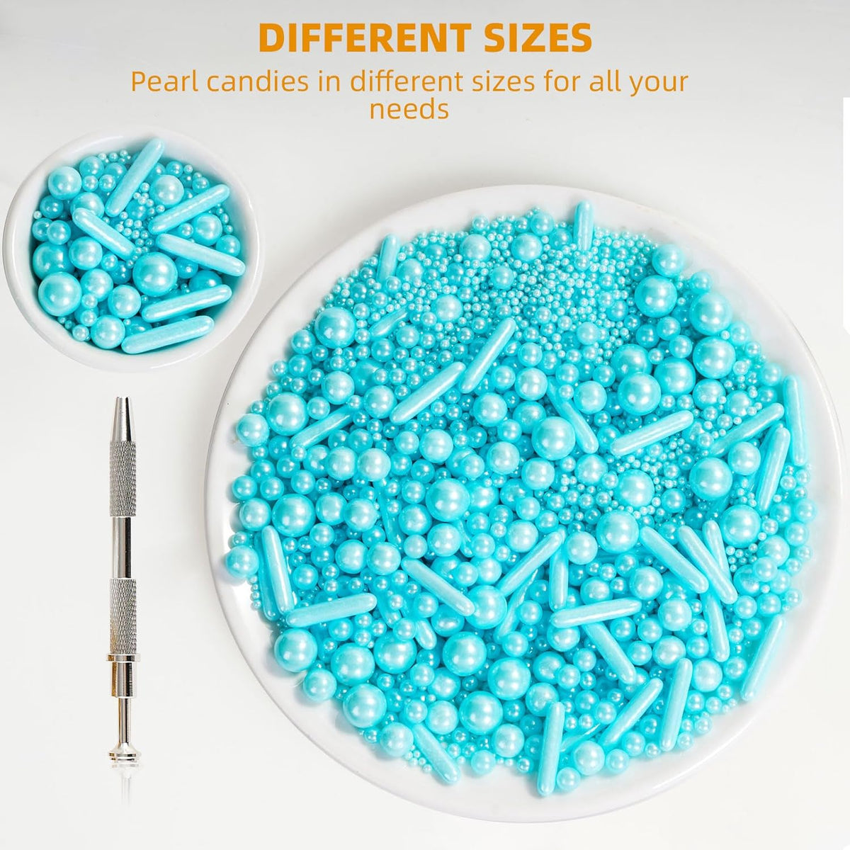 Kasvan Blue Mix Sugar Sprinkles - Edible Candy Pearls with 4-Claw Sprinkle Pen,118g/4.16 Oz, Gift
