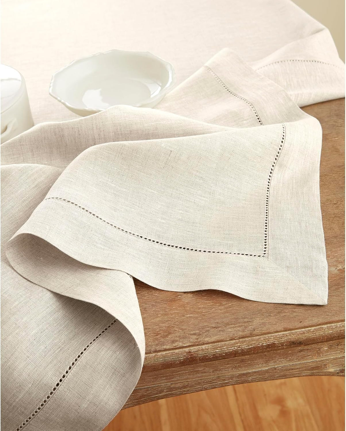 Solino Home Light Natural Linen Tablecloth 52 x 52 Inch - 100% Pure Linen Square Table Throw