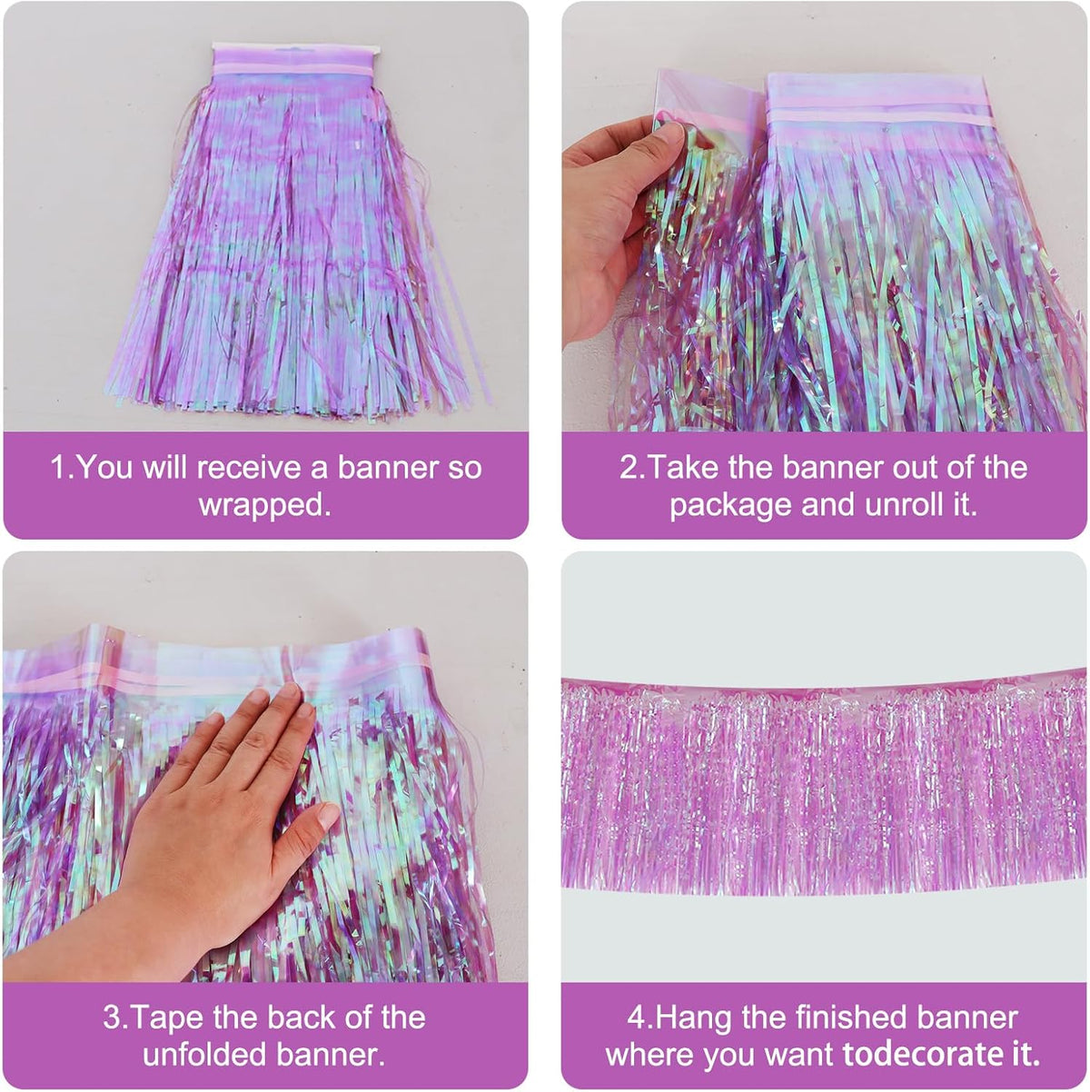 BEISHIDA 3 Packs Metallic Foil Fringe Garland Shining Purple Wall Hanging Tinsel Fringe Banners for