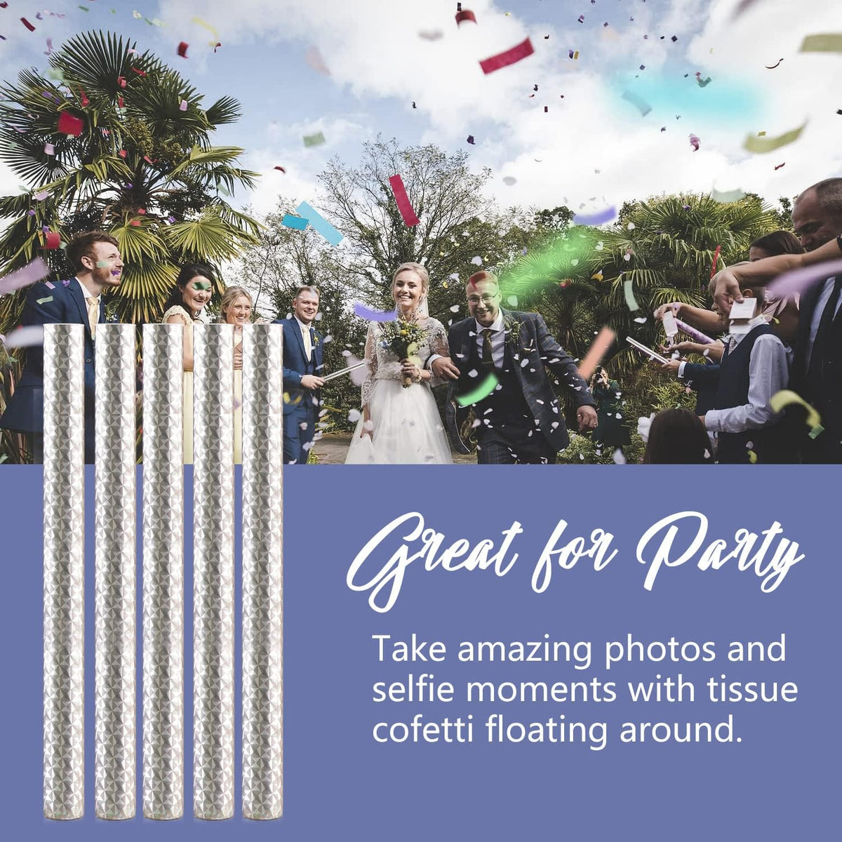 BATTIFE 7Pack Confetti Wands, Colorful Tissue Paper Flick Flutter Sticks, Confetti Shoots Poppers