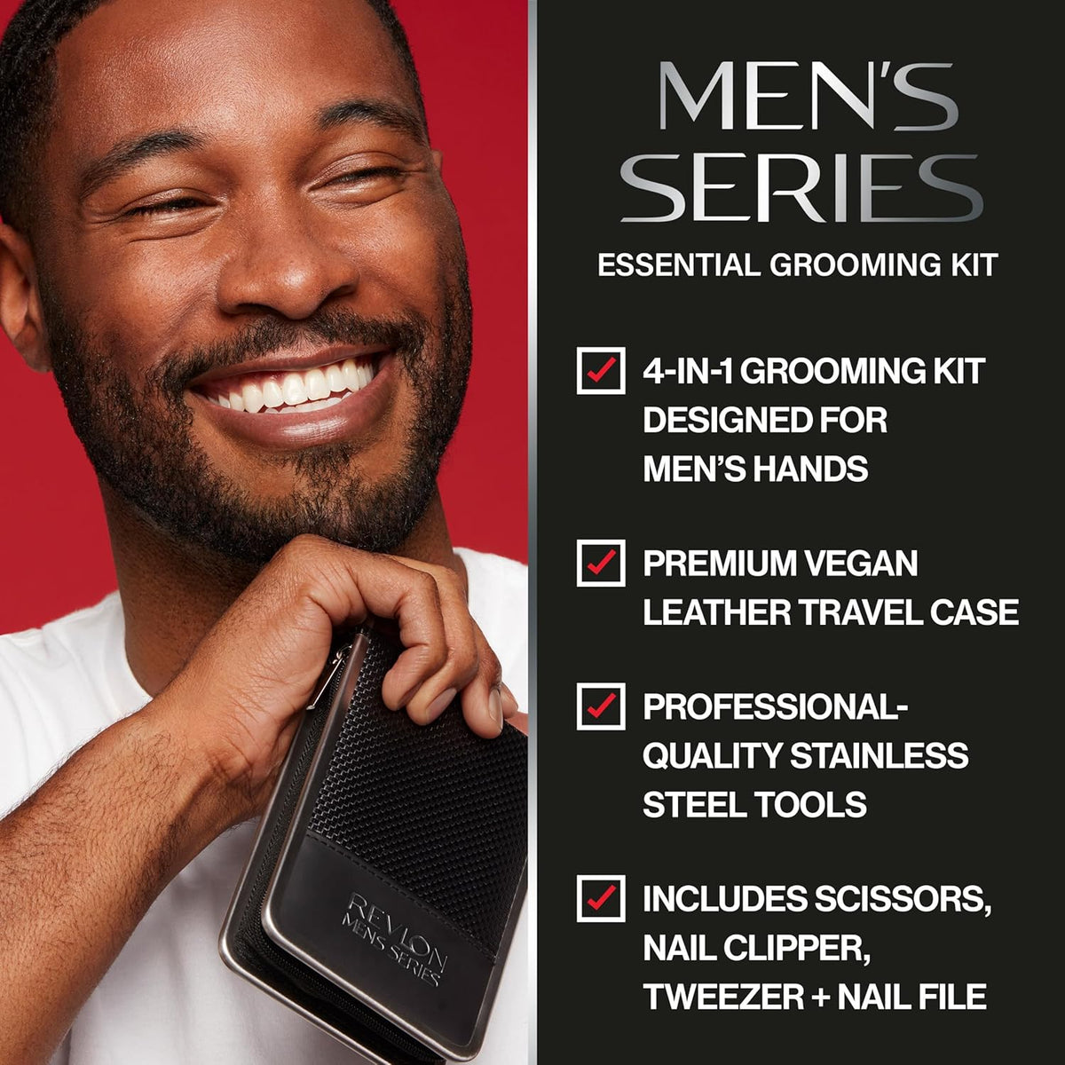 Revlon Men's Grooming Kit, 5-Piece Travel Essentials Set, Includes Nail Clippers, Scissors, File
