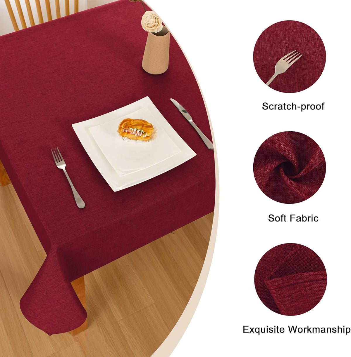 Hiasan Faux Linen Rectangle Tablecloth - Wrinkle and Stain Resistant Washable Table Cloth for