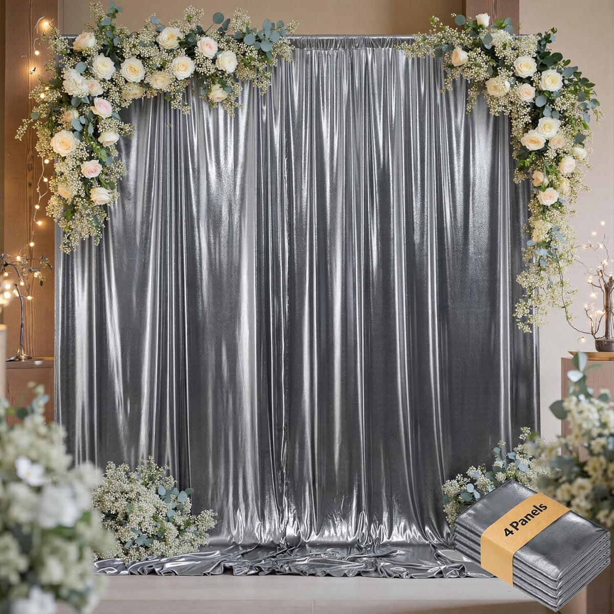 20ftx10ft Black Silver Glitter Sequin Backdrop Curtain for Parties, Wrinkle Free Sparking Backdrop