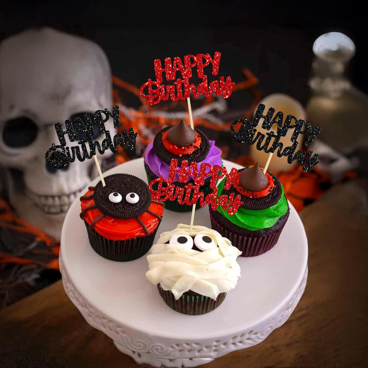 Gyufise 24Pcs Happy Birthday Cupcake Toppers Glitter Birthday Cupcake Food Picks for Celebrating