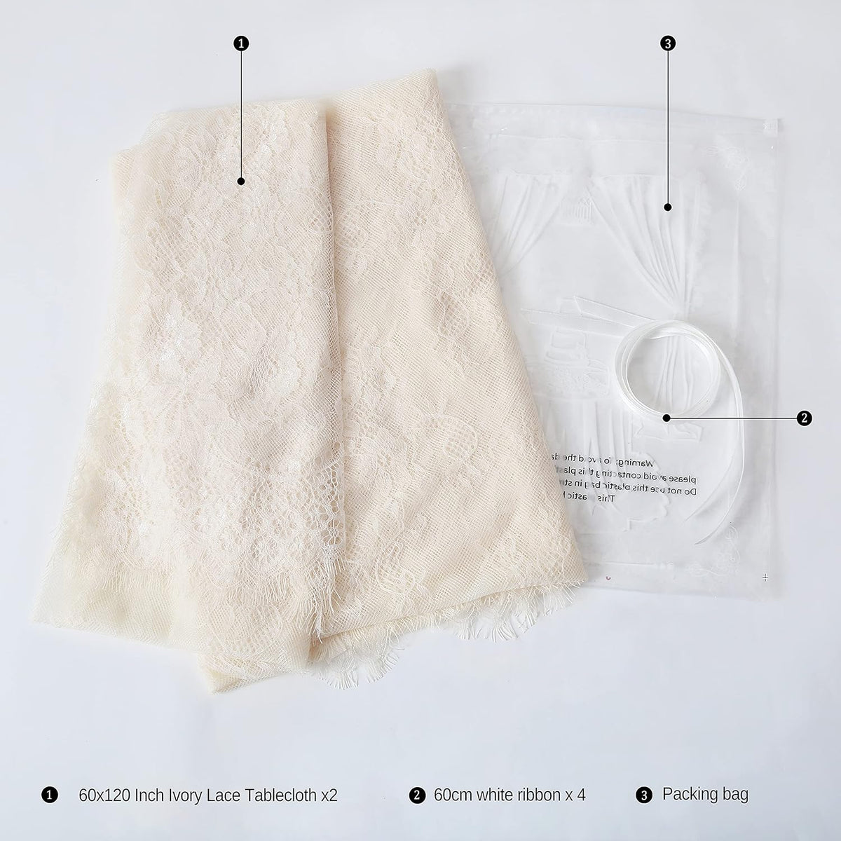 LuoluoHouse Set of 2 Ivory Lace Tablecloths Rectangle Chic Wedding Embroidered Tablecloth 60x120