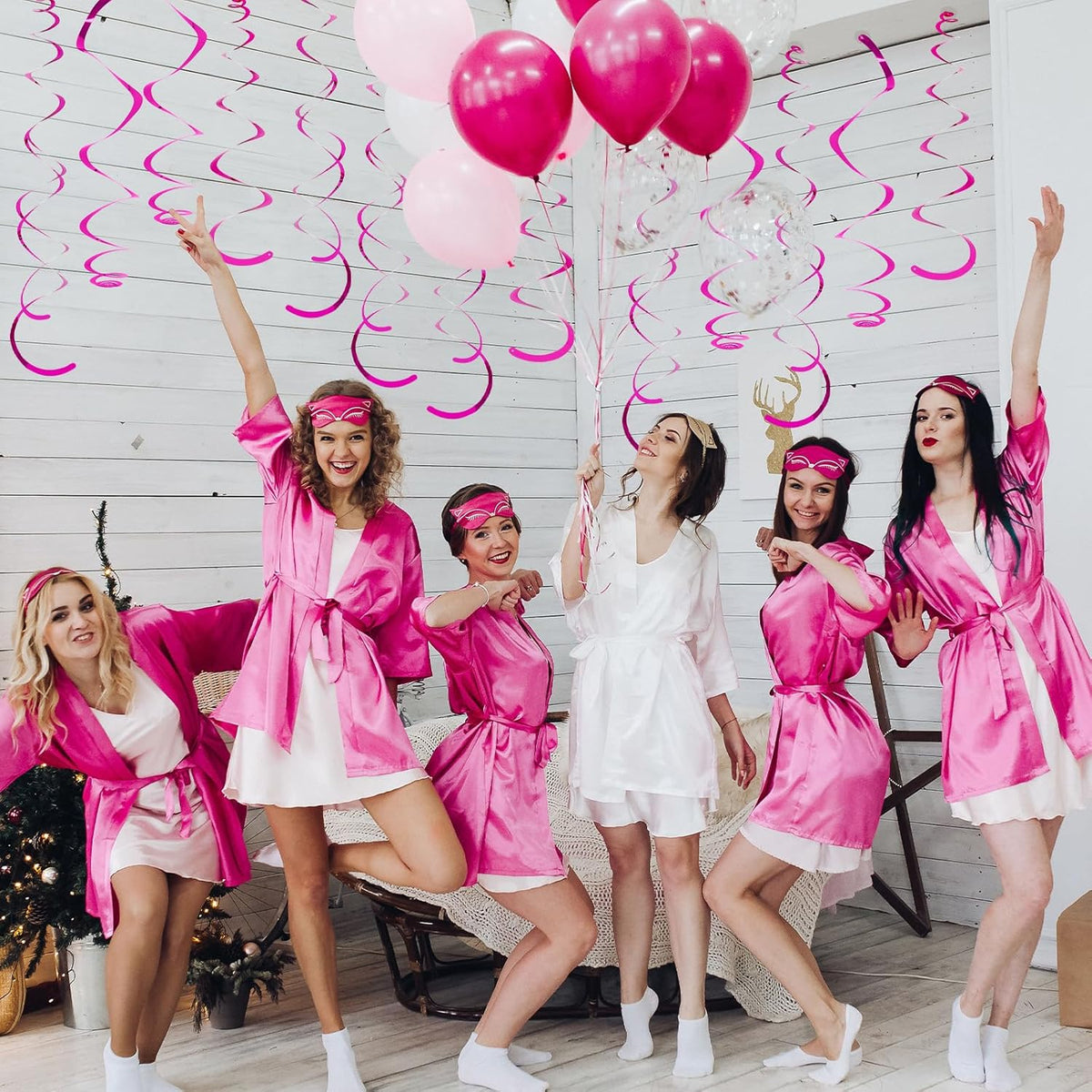 24 PCS Hot Pink Hanging Swirl, Fuschia Sparkle Ceiling Hanging Decorations, Plastic Streamer Party