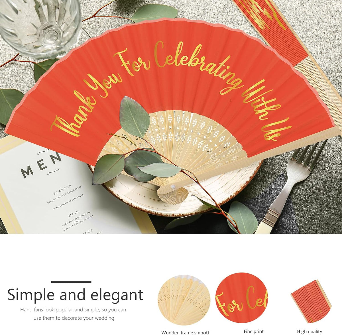 Jetec 50 Pcs Wedding Fans for Guests Bulk Silk Hand Fans Handheld Folded Thank You for Celebrating