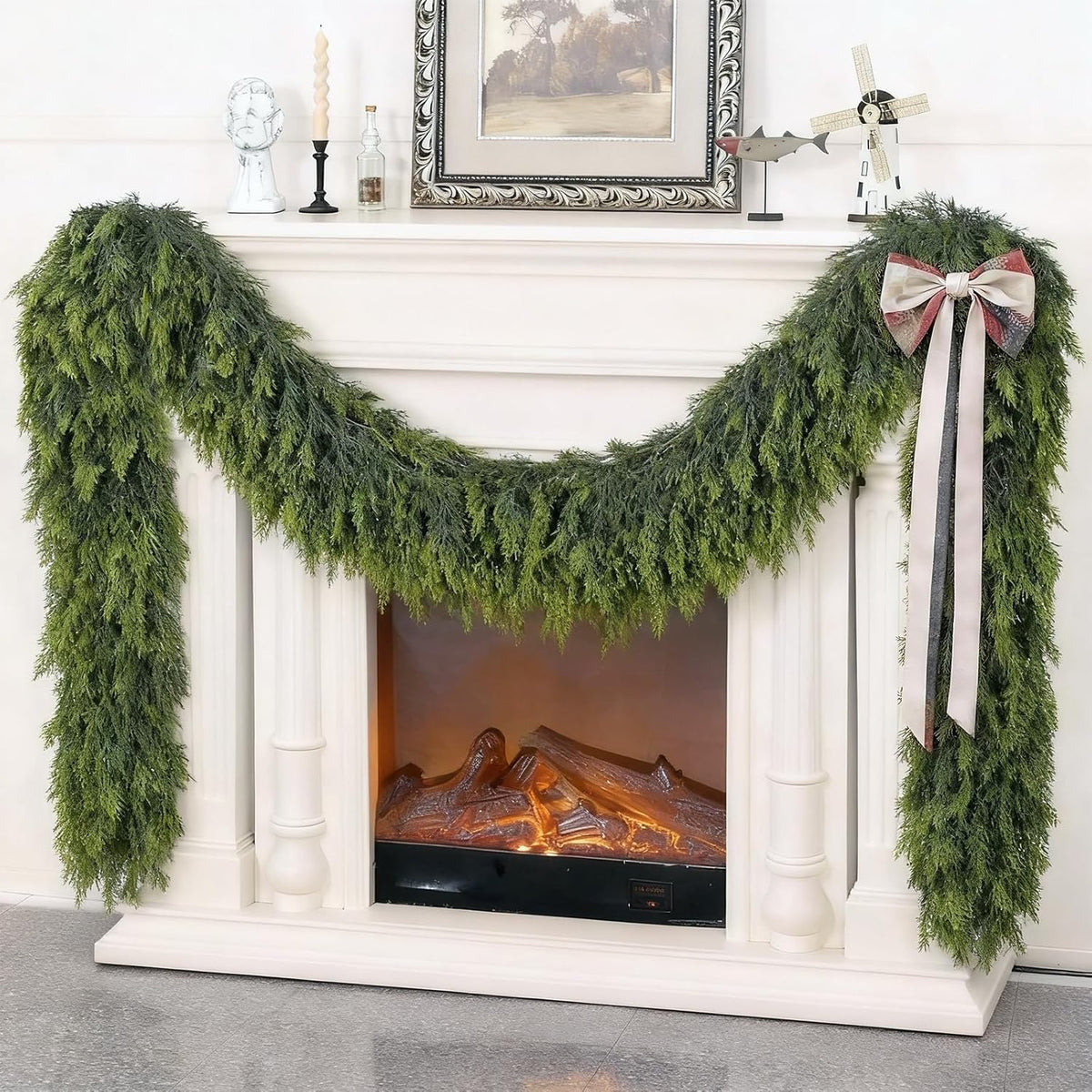 9FT Real Touch Cedar Garland - Artificial Christmas Garland Fake Green Faux Thick and Lush Pine