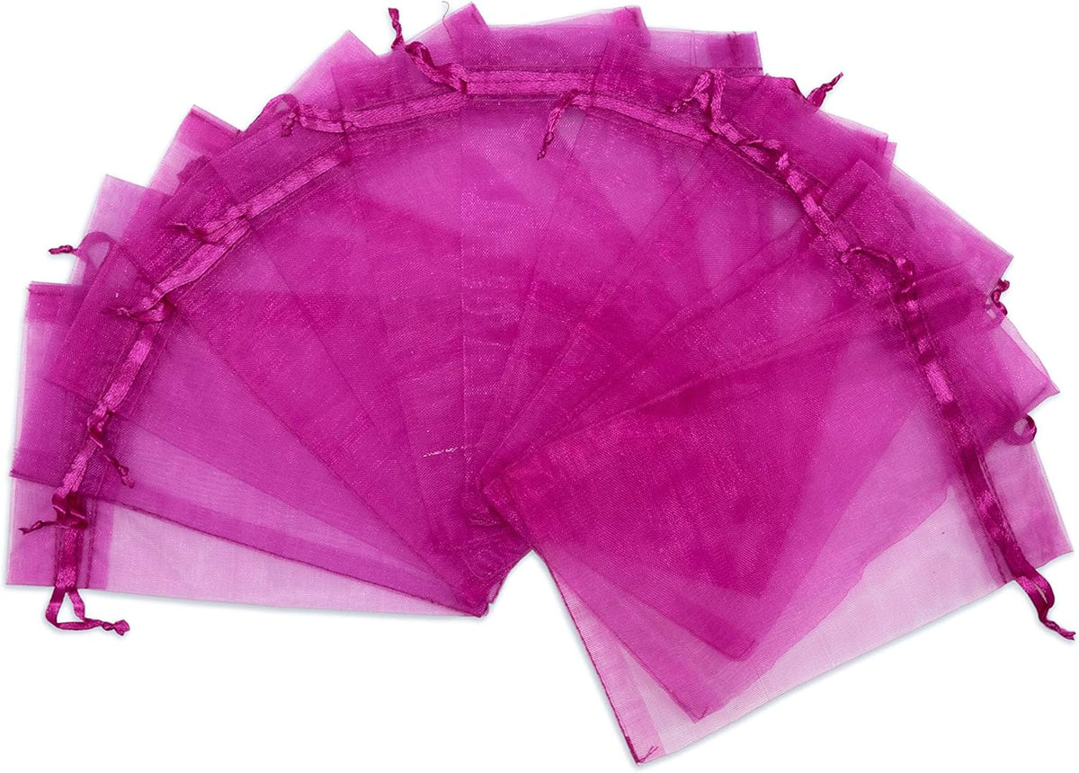 TheDisplayGuys 48-Pack 4x6 Hot Pink Sheer Organza Gift Bags with Drawstring, Jewelry Candy Treat