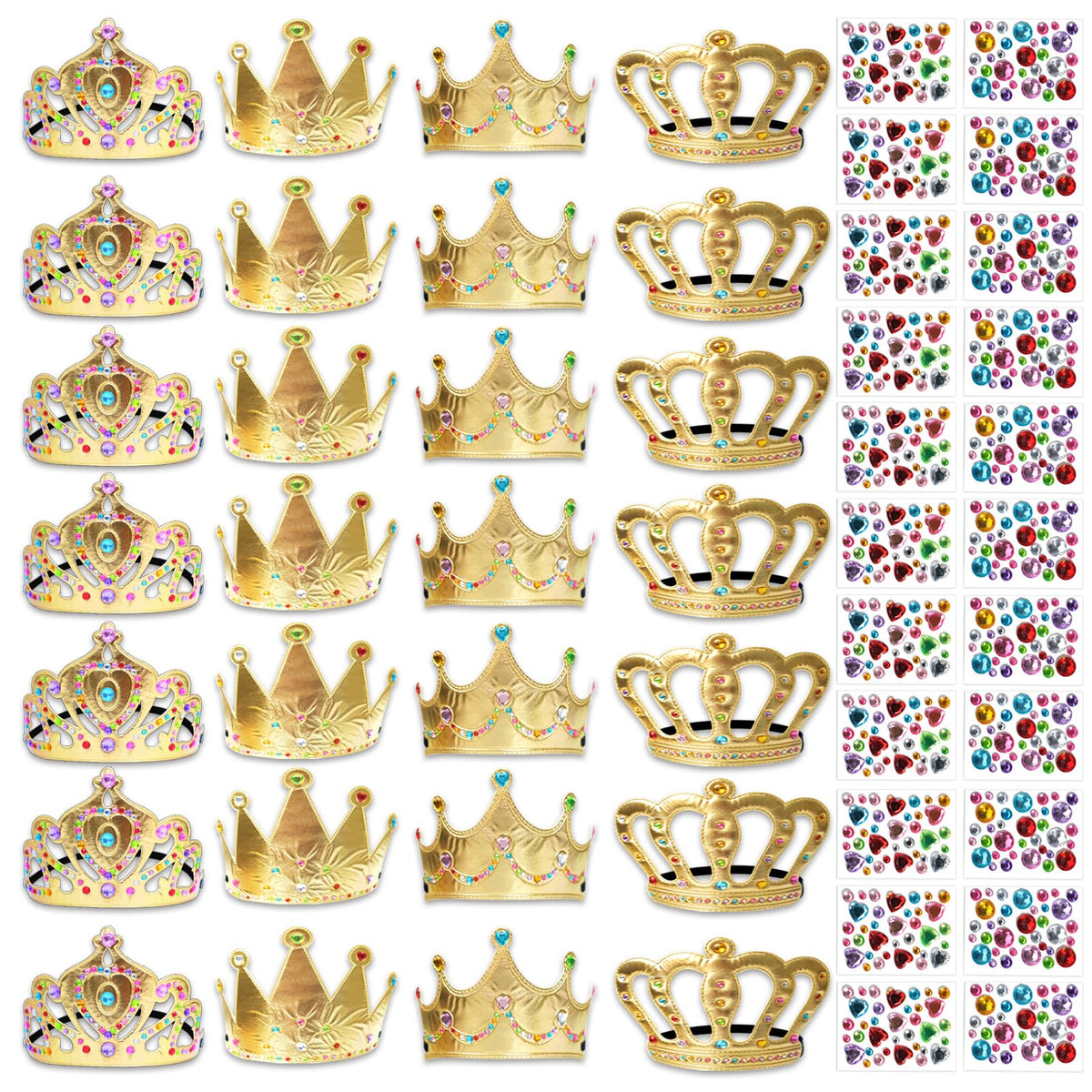 SENONAPO 50 Pcs Foam Crowns Kids Princess Tiaras Crowns Bulk with 2 Styles DIY Diamond Sticker