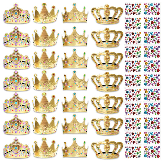 SENONAPO 50 Pcs Foam Crowns Kids Princess Tiaras Crowns Bulk with 2 Styles DIY Diamond Sticker