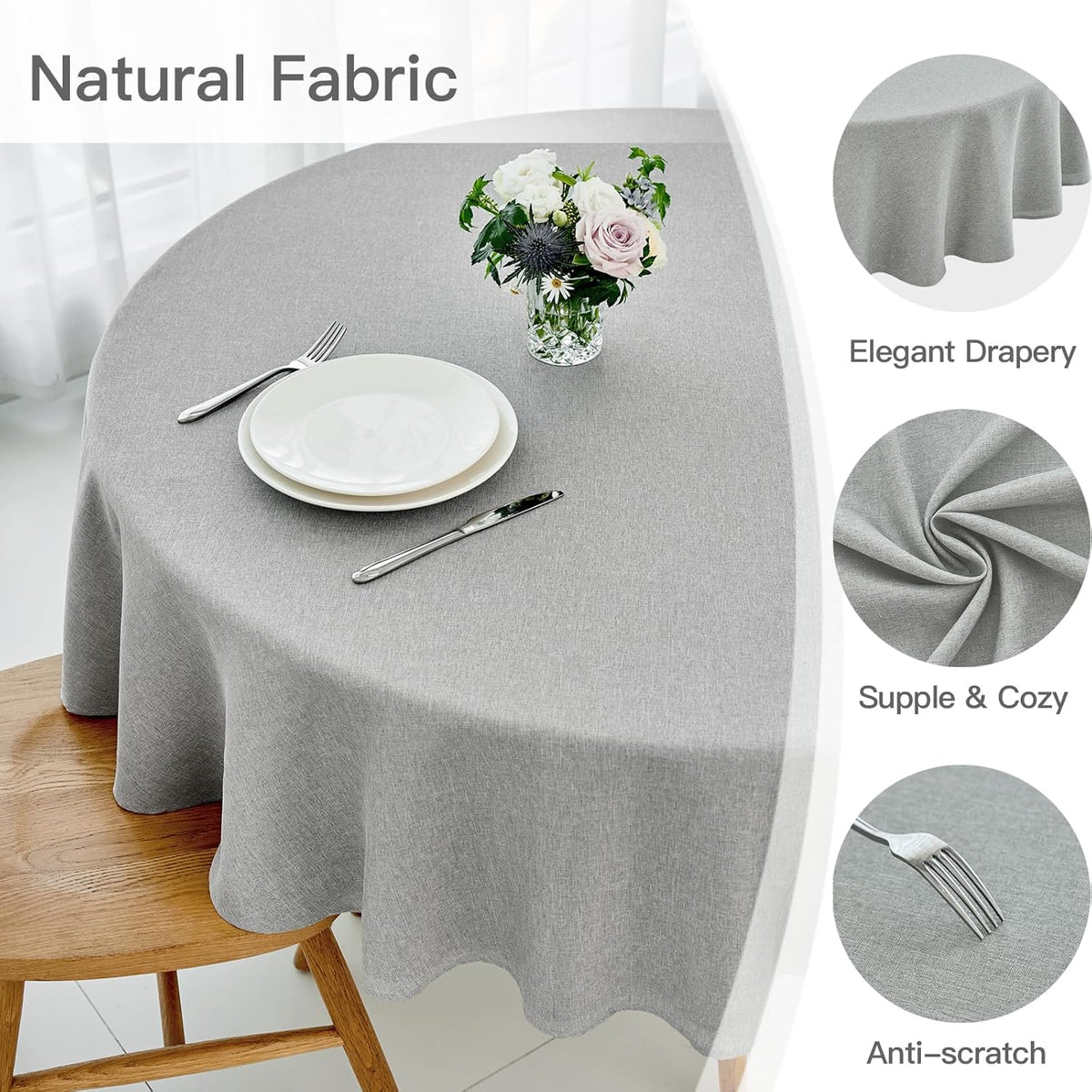 maxmill Linen Textured Tablecloth Spill-Proof Stainproof Wrinkle Free Washable Fabric Table Cloth