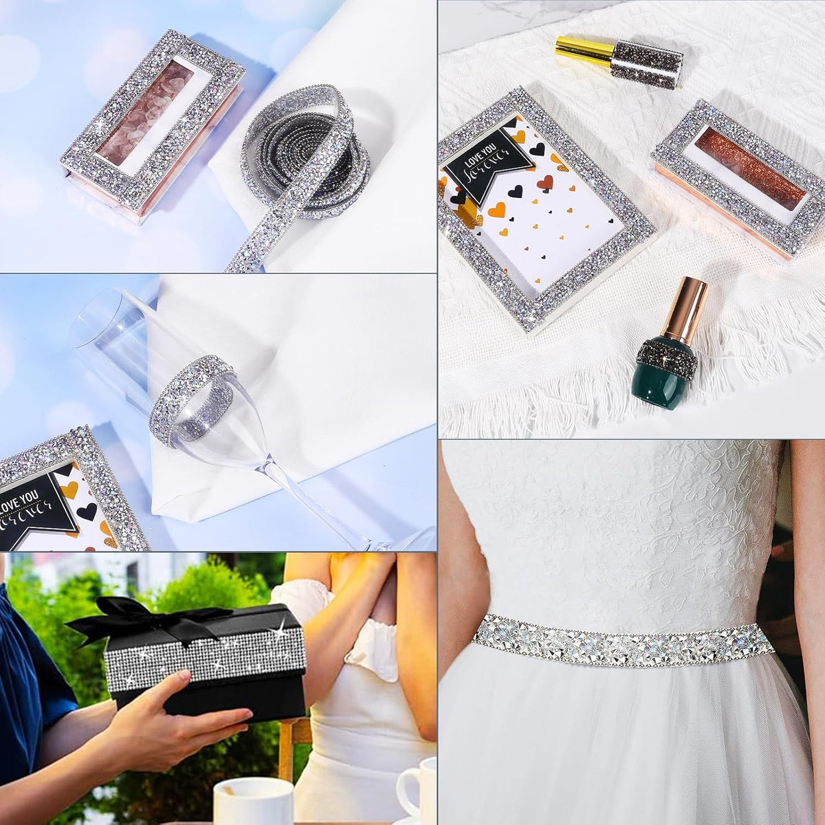 Rhinestone Ribbon 6 Yards Self Adhesive Rhinestone Strips Diamond Ribbon Sticker Crystal Roll