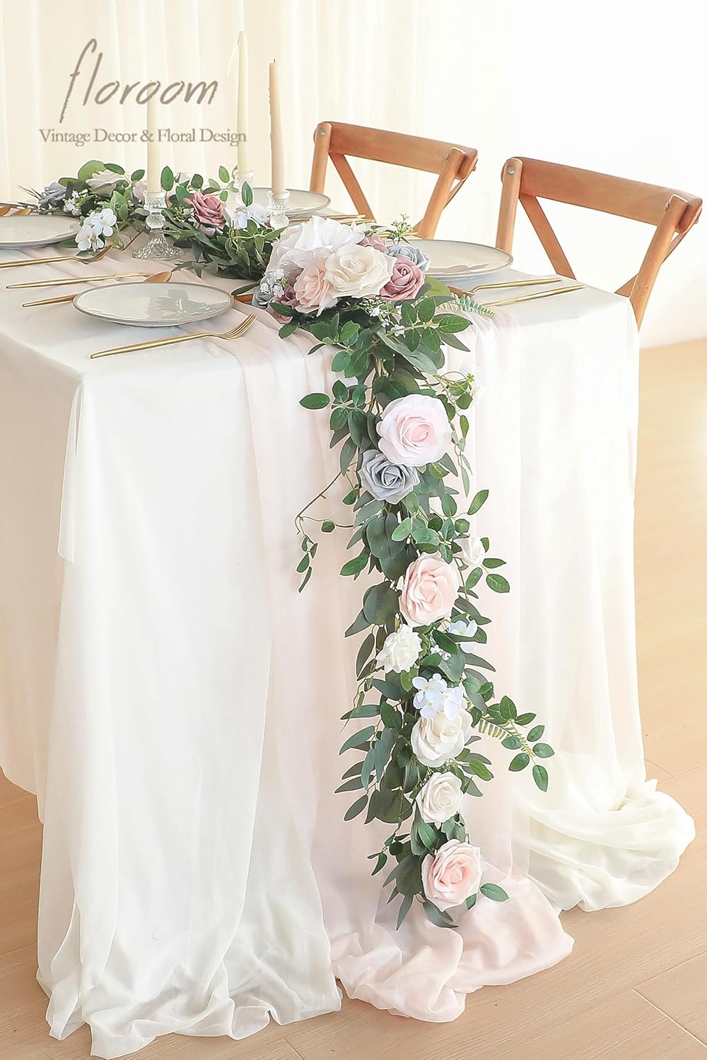 Floroom 6ft Artificial Eucalyptus Garland with Flowers Fake Greenery Faux Floral Vine Garland for