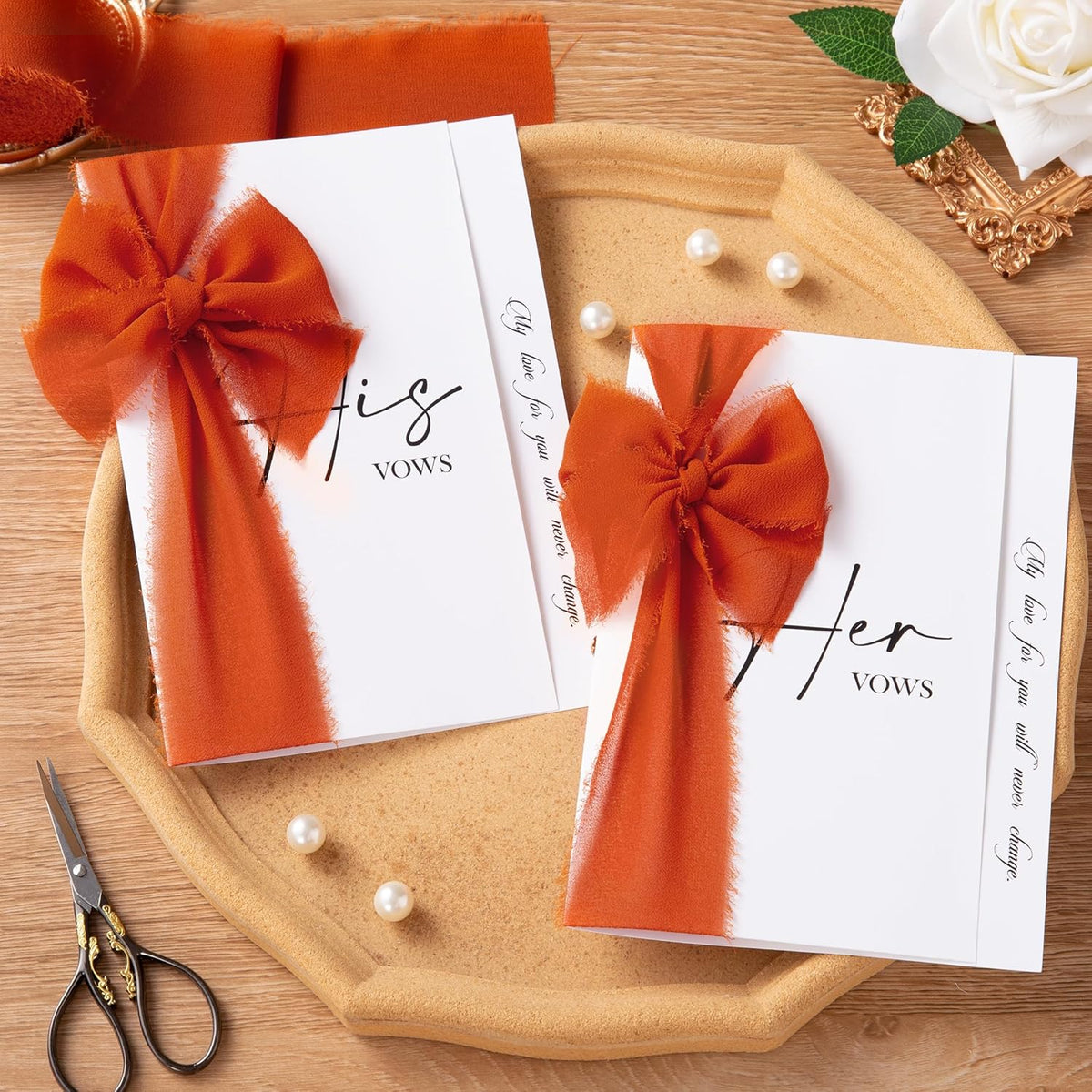 DORIS HOME 2" x21Yd Chiffon Ribbon for Flower Bouquet, Orange & Cream Fabric Ribbon for Gift