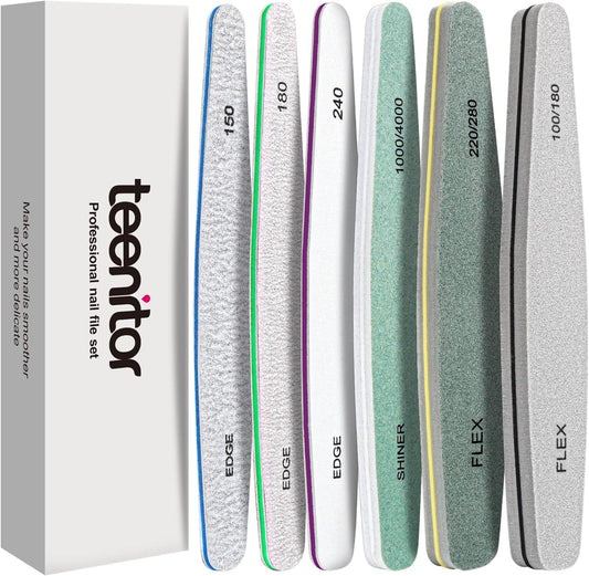 Teenitor Nail File Nail Buffer, 6 pcs Nail Files and Buffers for Natural Nails, Emery Boards for