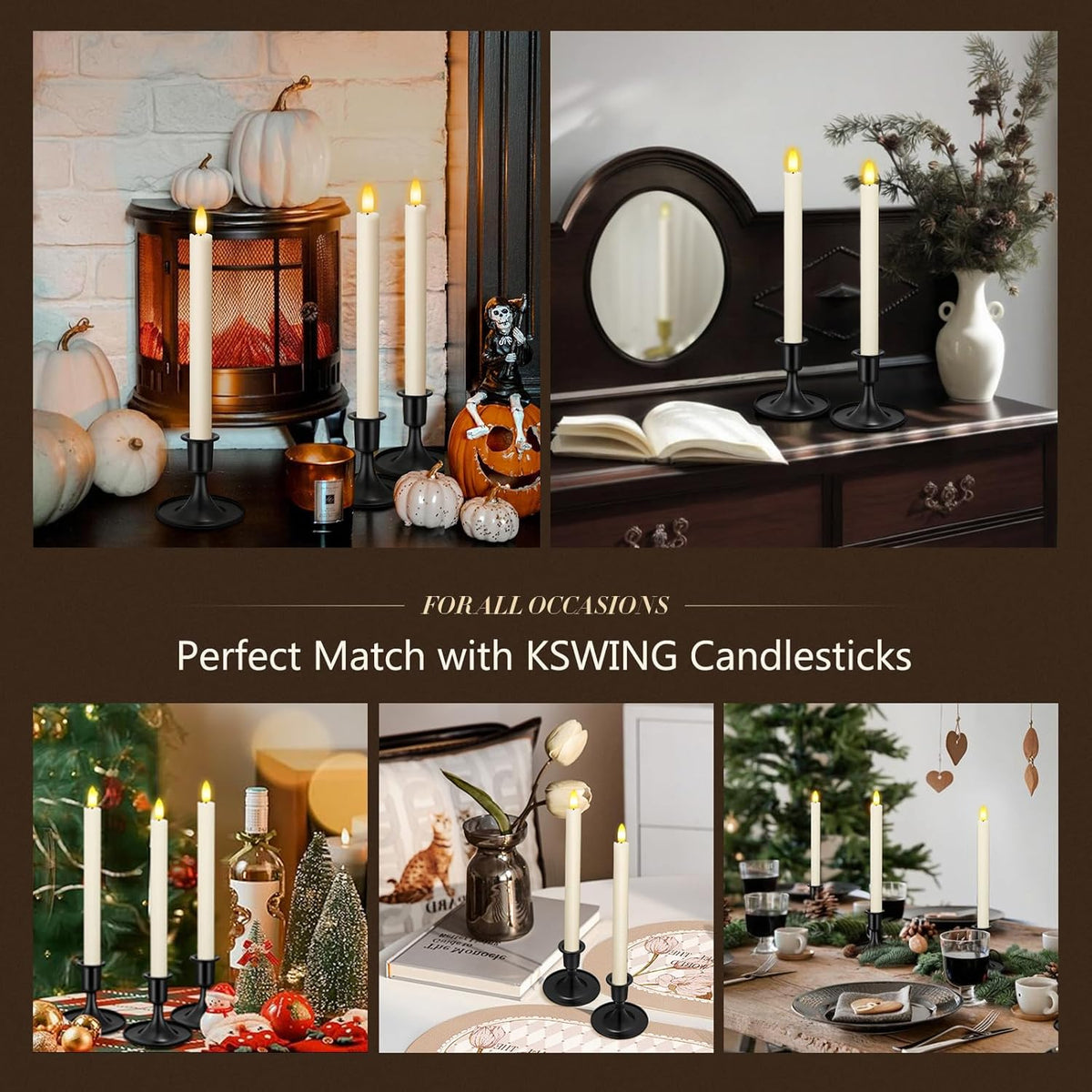 Candlestick Holders 2 PCS Short Metal Taper Candle Holders, KSWING Black Candle Stick Holders Set