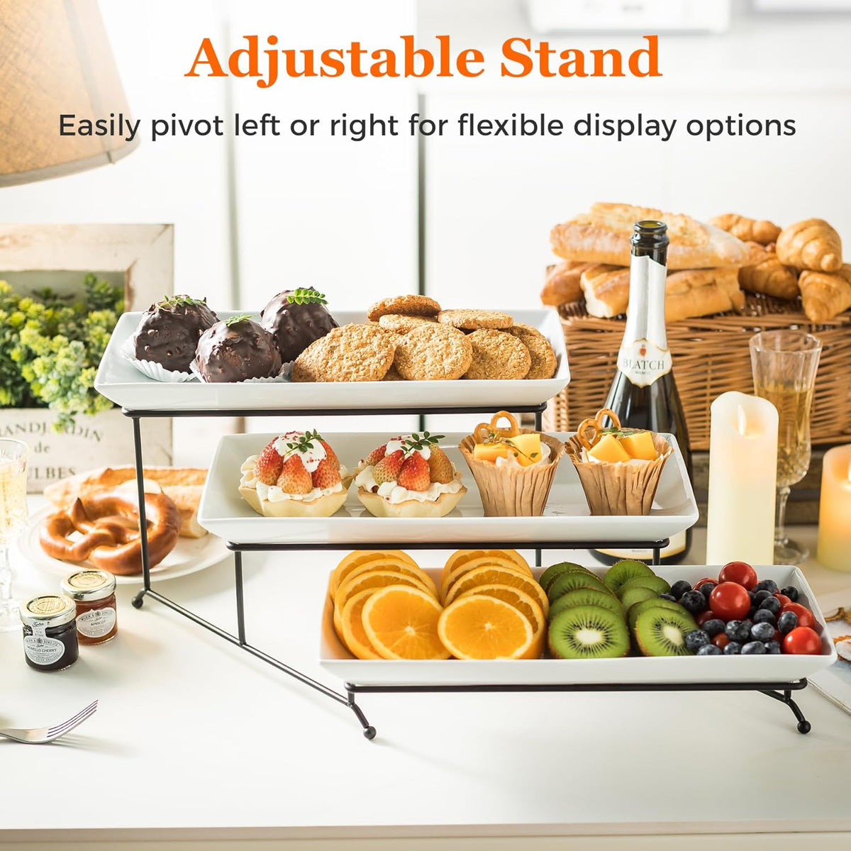 YHOSSEUN 3 Tier Serving Stand Tiered Tray Stand with 3 Porcelain Serving Platters Trays for Dessert