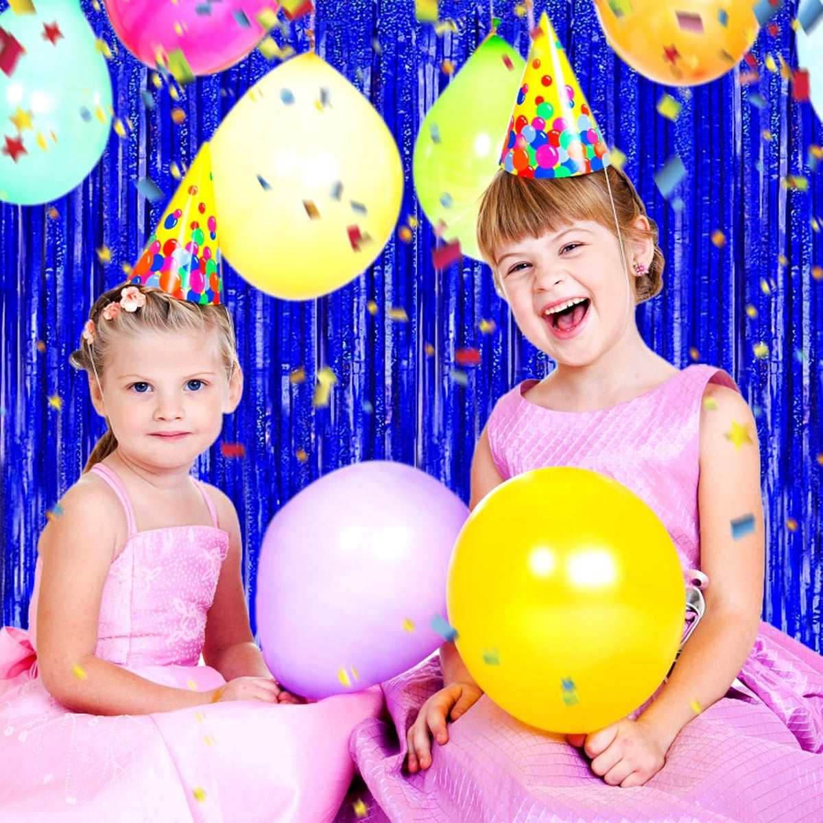3 Pack Blue Foil Fringe Curtain Backdrop, 3.28Ft x 8.2Ft Metallic Tinsel Foil Fringe Streamer