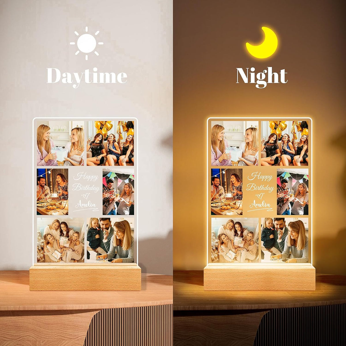 Custom Picture Frames with Photo, Personalized Collage Picture Frame with Night Light, Custom Photo