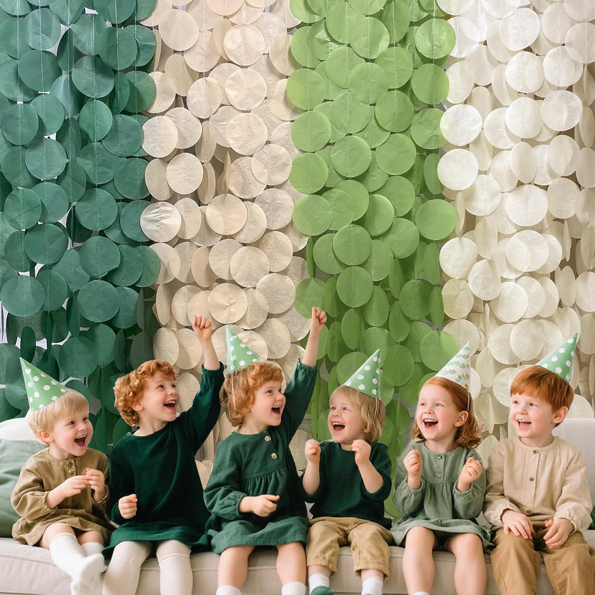 205 Ft Sage Green Party Decorations Oilve Green and Beige Circle Dot Backdrop Garland Tissue Paper