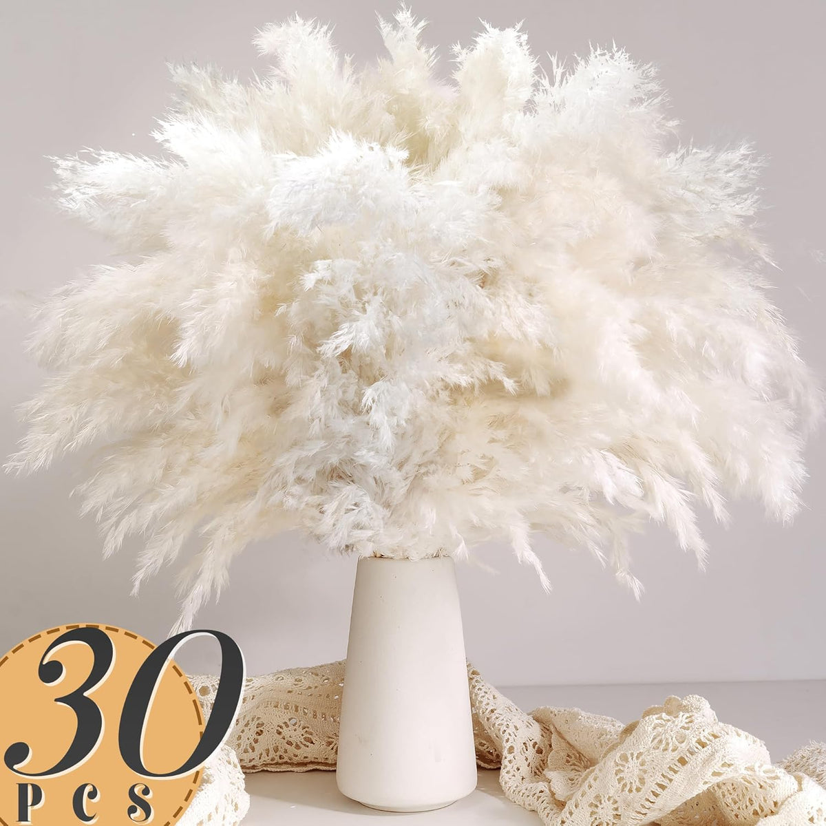 40PCS White Pampas Grass for Home Decor - Elegant Boho Decor - Premium Quality Pampas Grass Stems