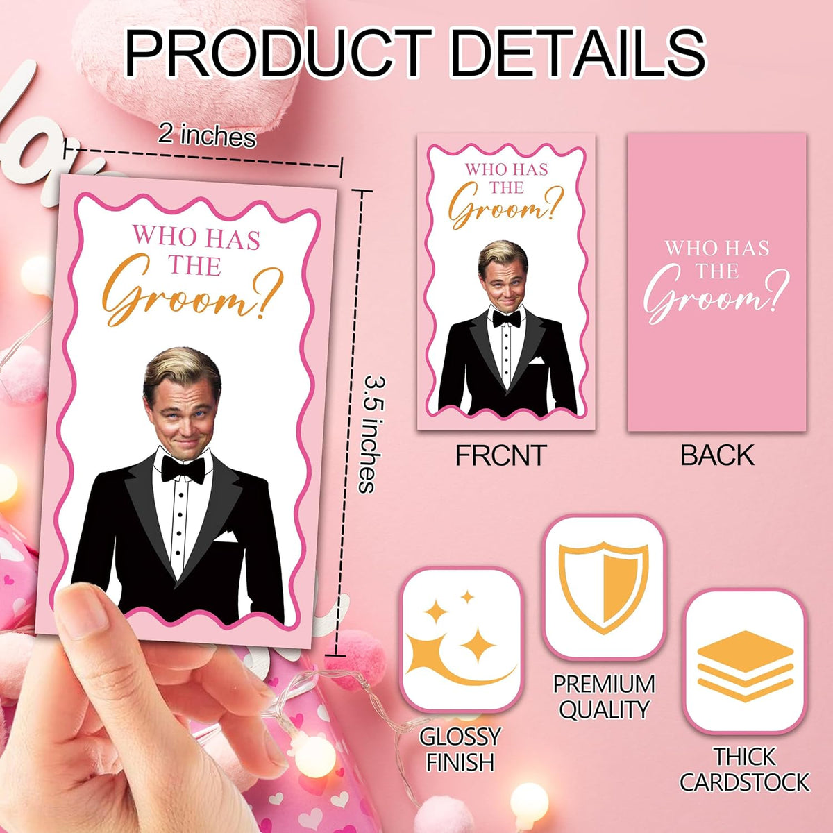 Who Has The Groom Bridal Shower Game Cards, 41Pcs Pink Wedding Shower Scratch Off Games, 3.5"x 2.1"