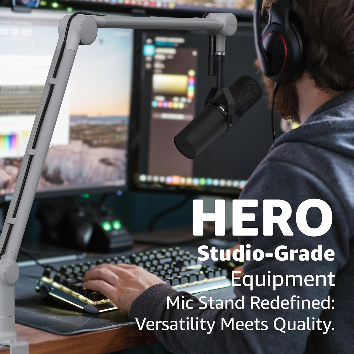 IXTECH Boom Arm - Adjustable 360° Rotatable Microphone Sturdy Stainless Steel Mic Desk, Table Stand