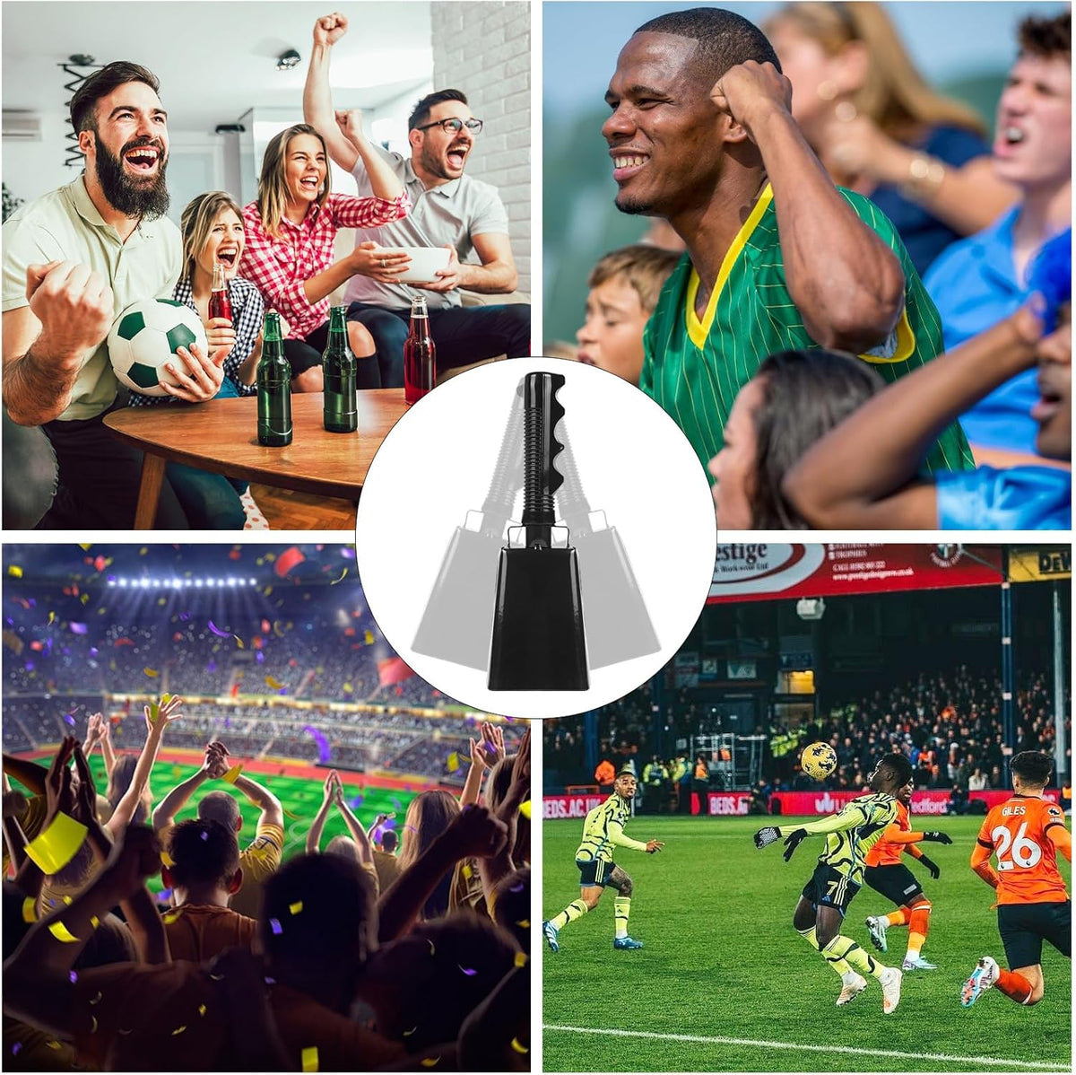 Cow Bells Noise Makers with Handle: Cowbells Hand Percussion for Sporting Events with Wrist Strap