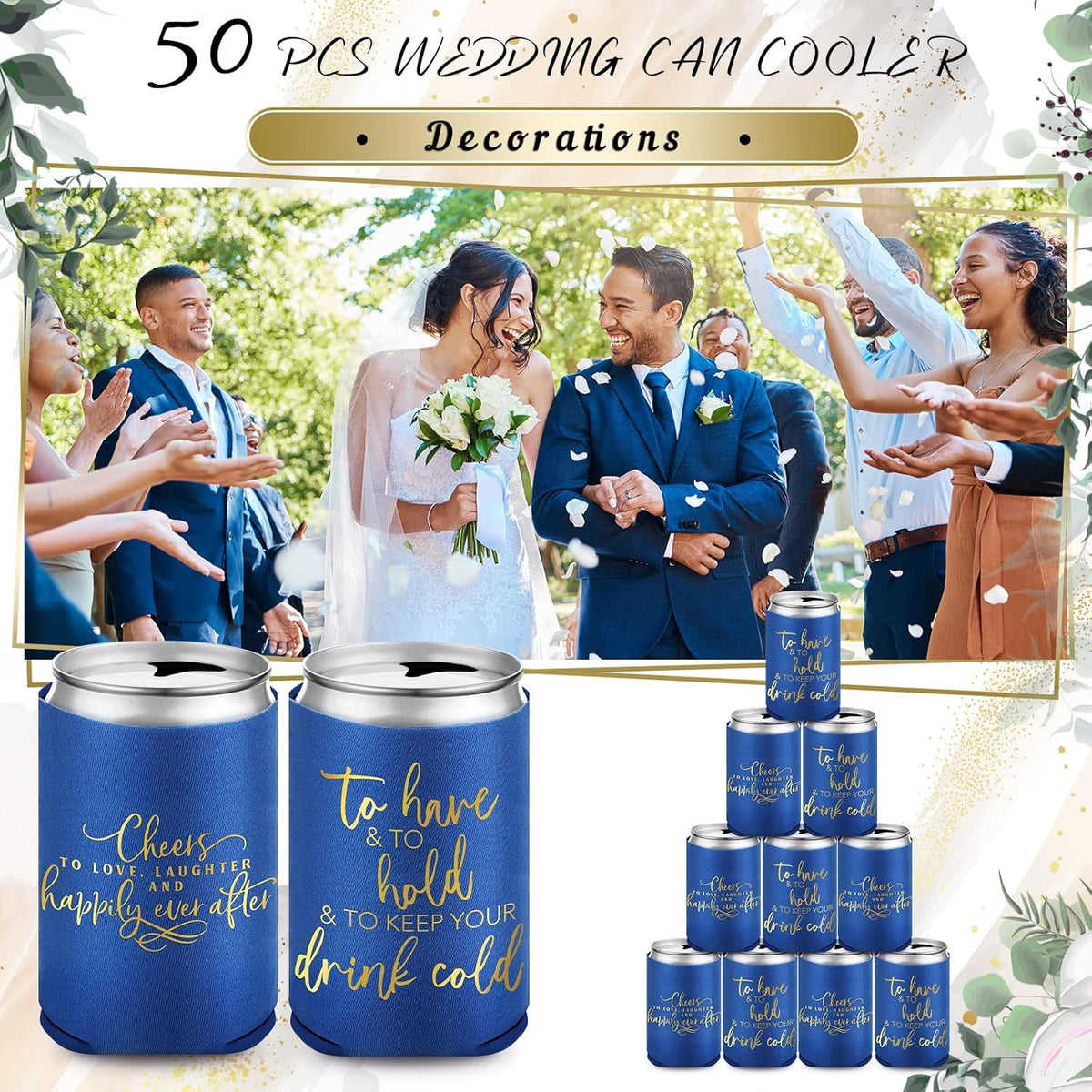 50 Pieces Wedding Can Cooler Bulk Engagement Party Favors for Guests Cheers to Love Laughter and