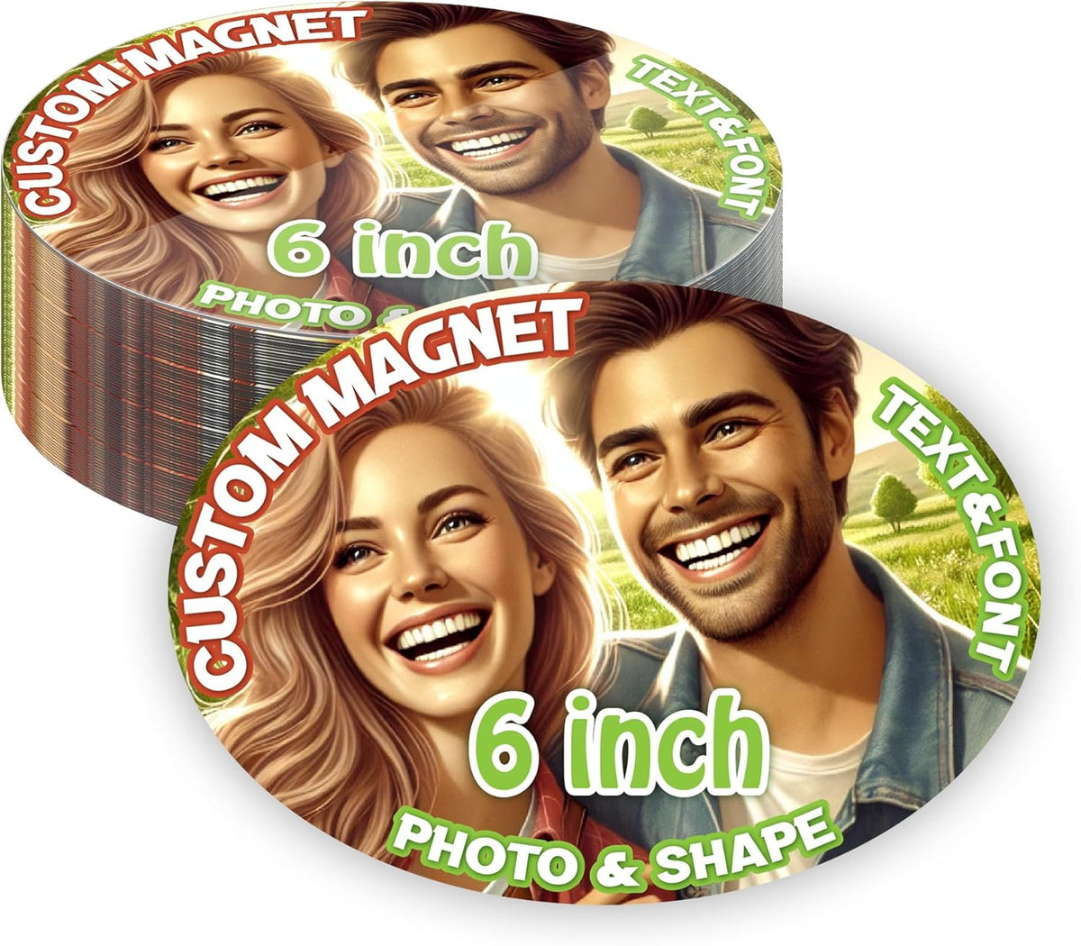 KETABAO – 6" Add Your Image Custom Oval Photo Magnets - Photo Fridge, Storage Cabinet and Car