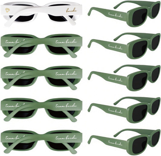 Bride's Babes Bachelorette Sunglasses, Bridesmaid Sunglasses,10 Pack Rectangle Team Bride glasses