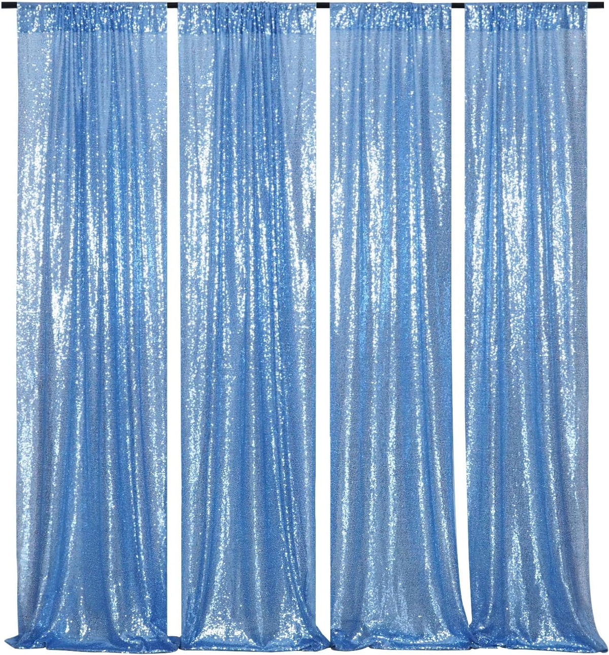 Poise3EHome 2ft x 8ft Baby Blue Sequin Backdrop Curtains 2 Panels Photography Backdrop for Party