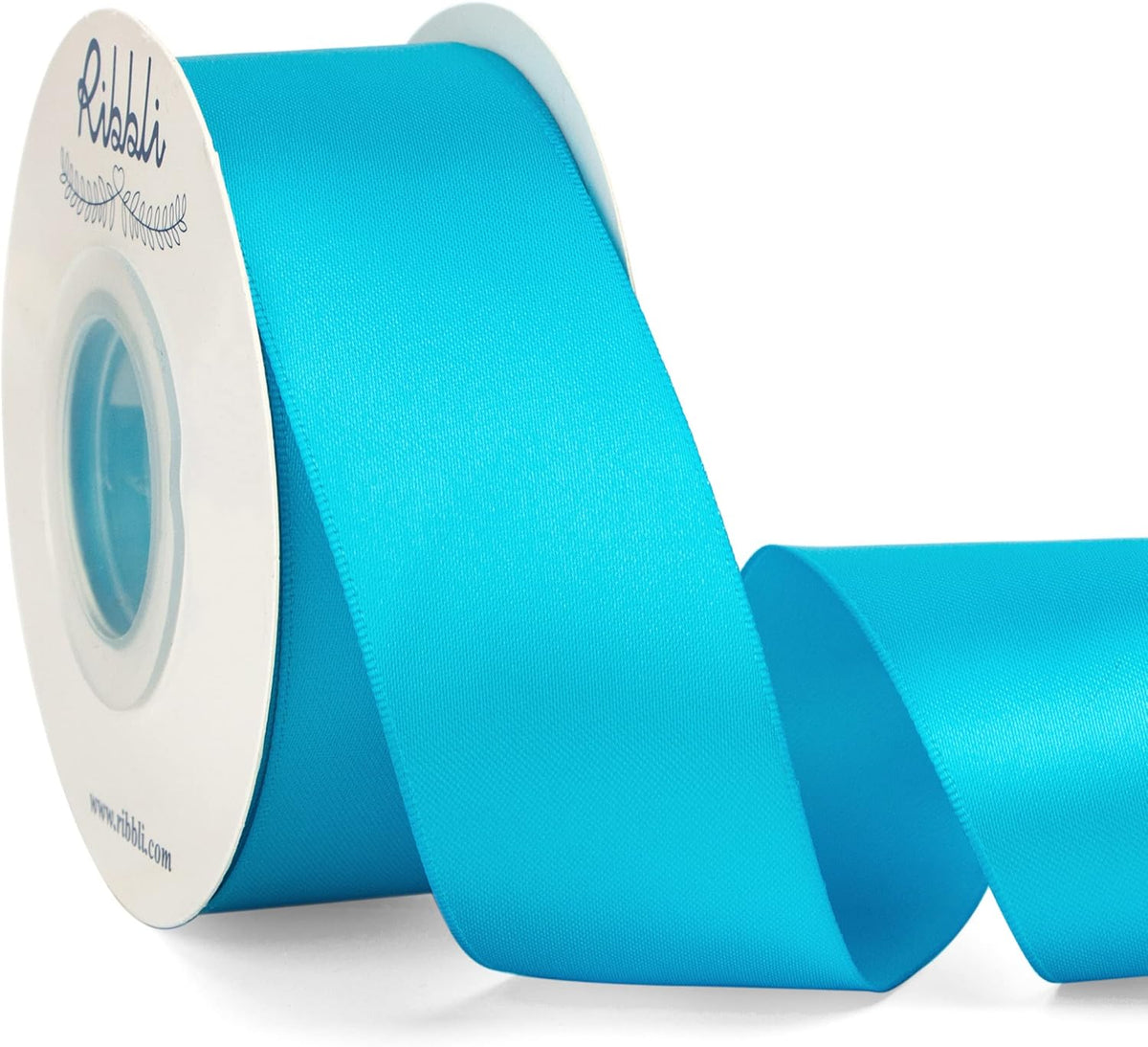 Ribbli Turquoise Blue Double Faced Satin Ribbon,1-1/2” x Continuous 25 Yards,Use for Bows